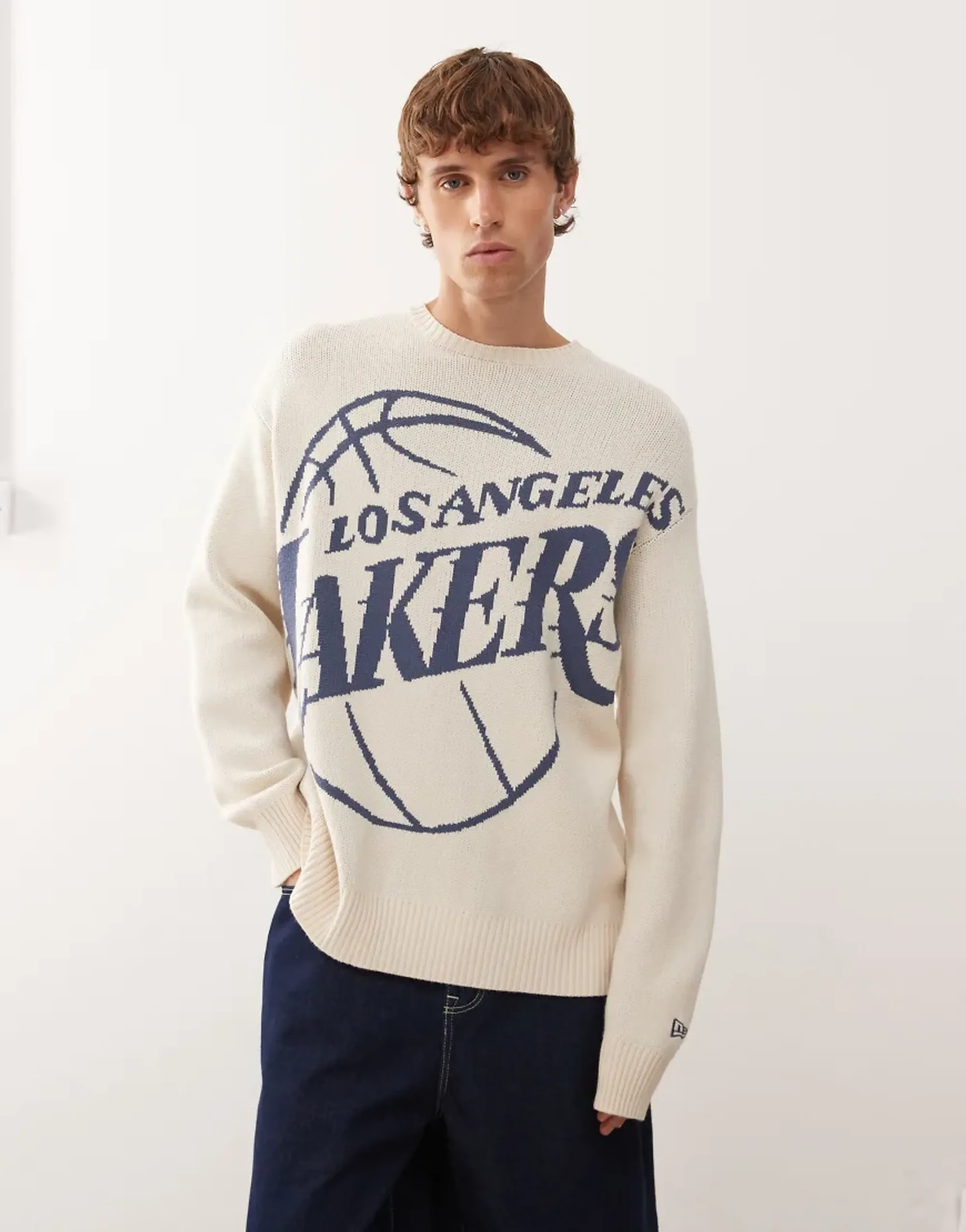 LA Lakers NBA Knit Light Beige Oversized Knit Sweater New Era Cap adult unisex