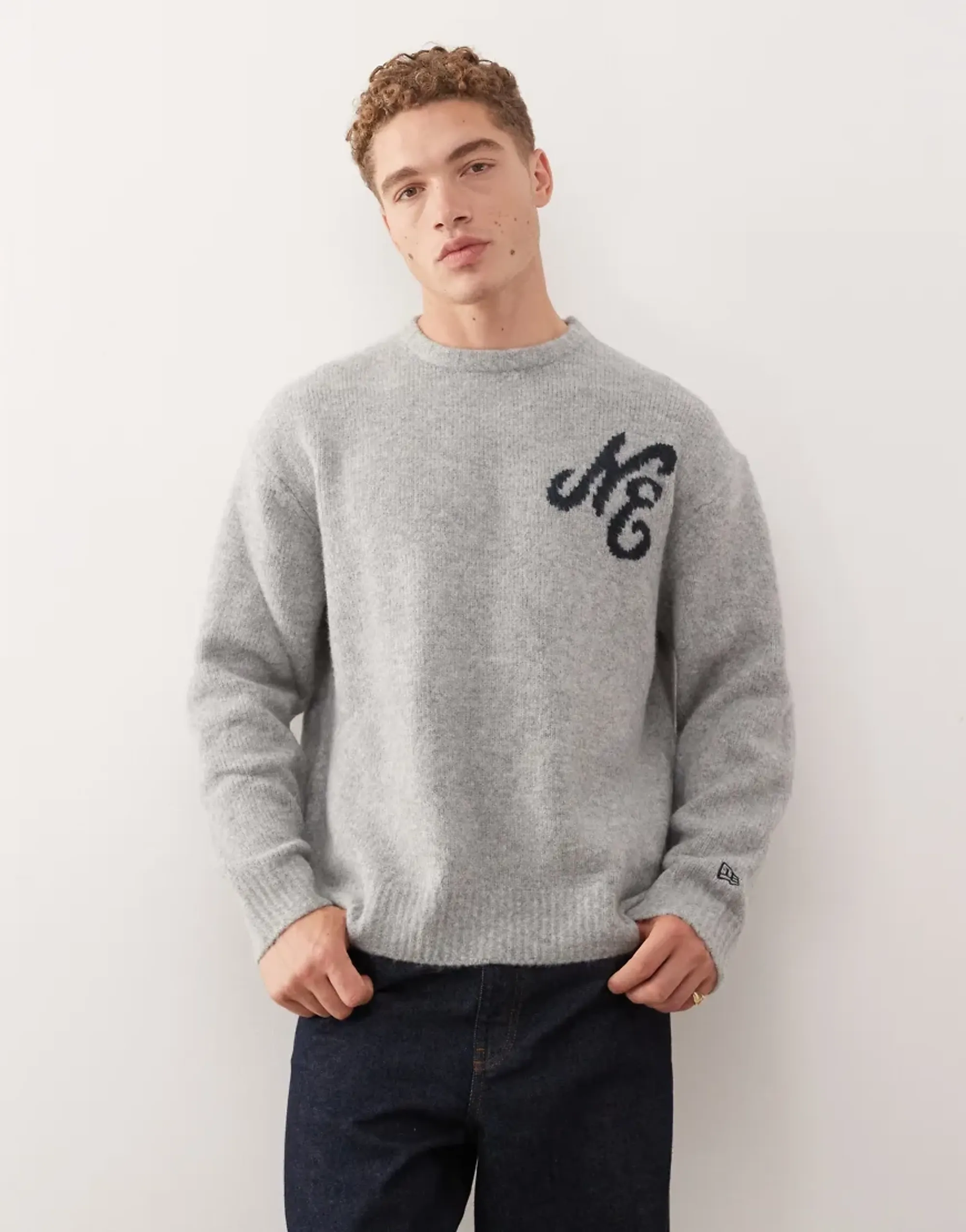 New Era Knit Grey Oversized Knit Sweater adult unisex