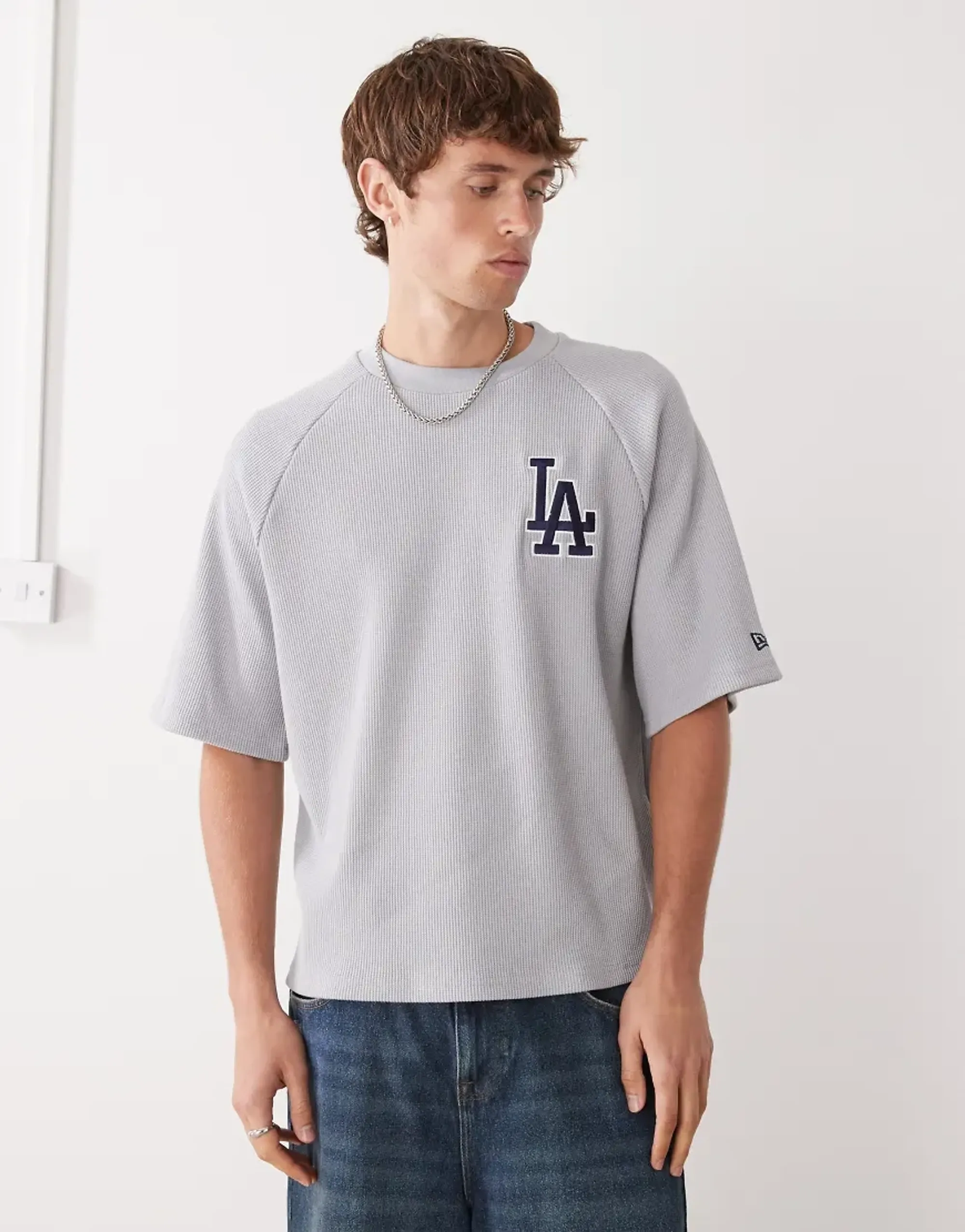 New Era Cap New Era La Dodgers Oversized Waffle T-Shirt In Grey-White