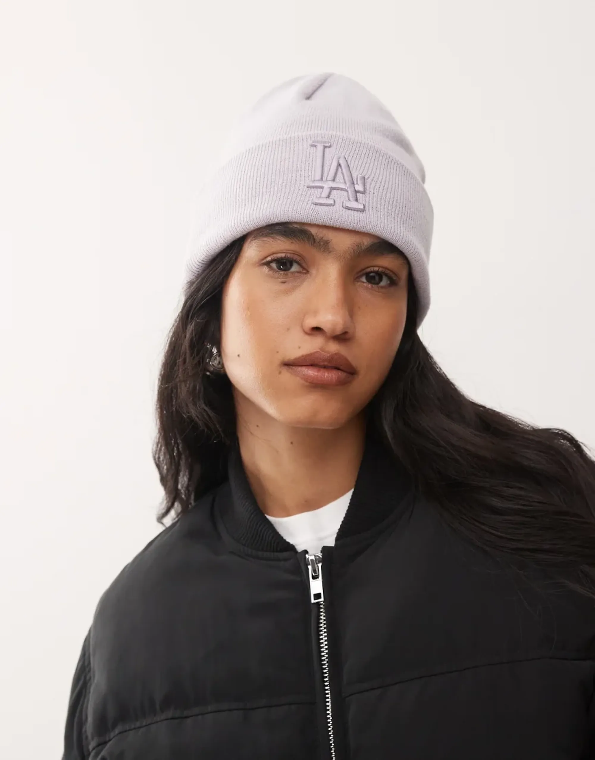 New Era Cap New Era La Dodgers Womens Logo Wide Cuff Knit Beanie In Lilac-Purple