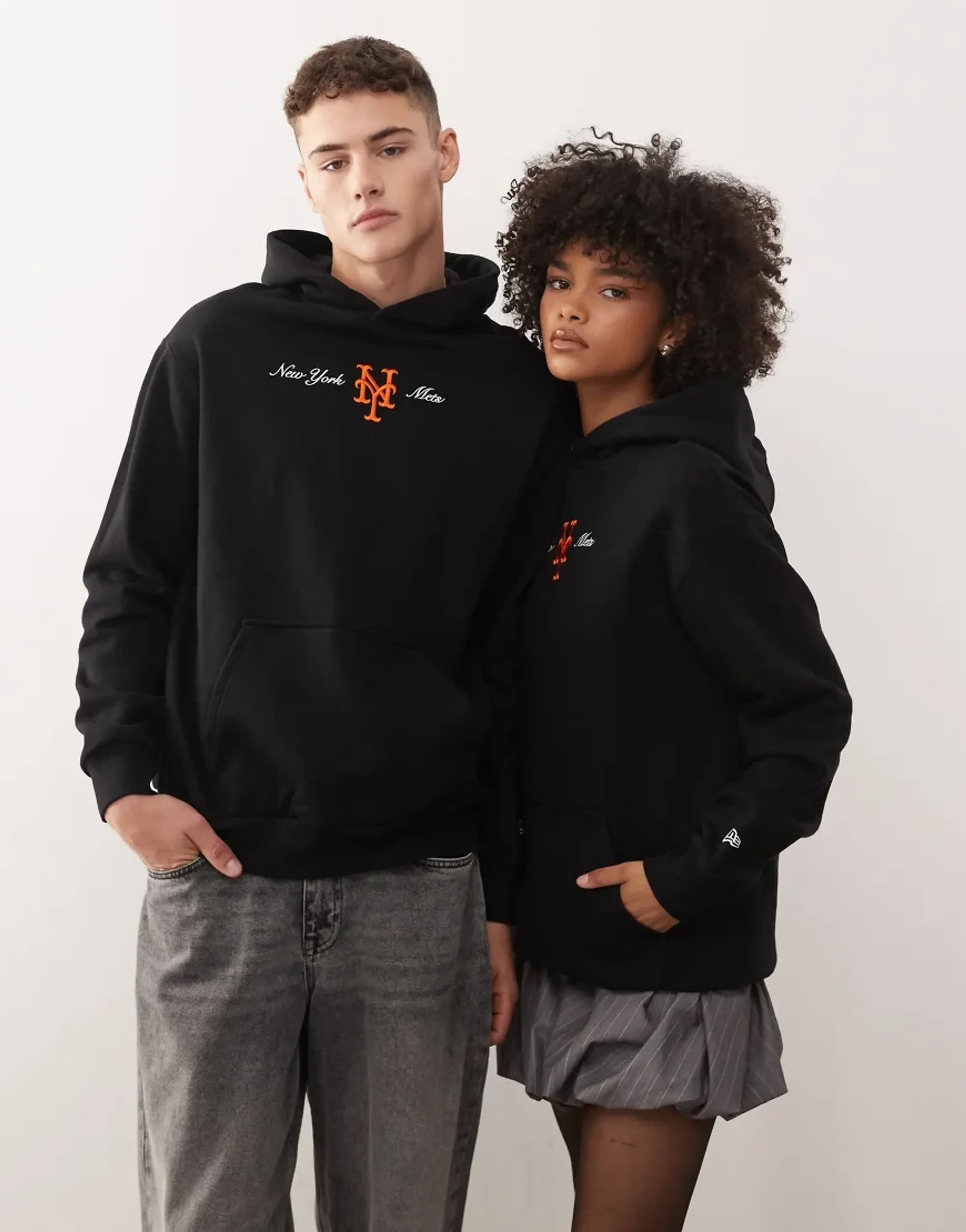 New Era Cap New Era Ny Mets Oversized Script Logo Hoodie In Black