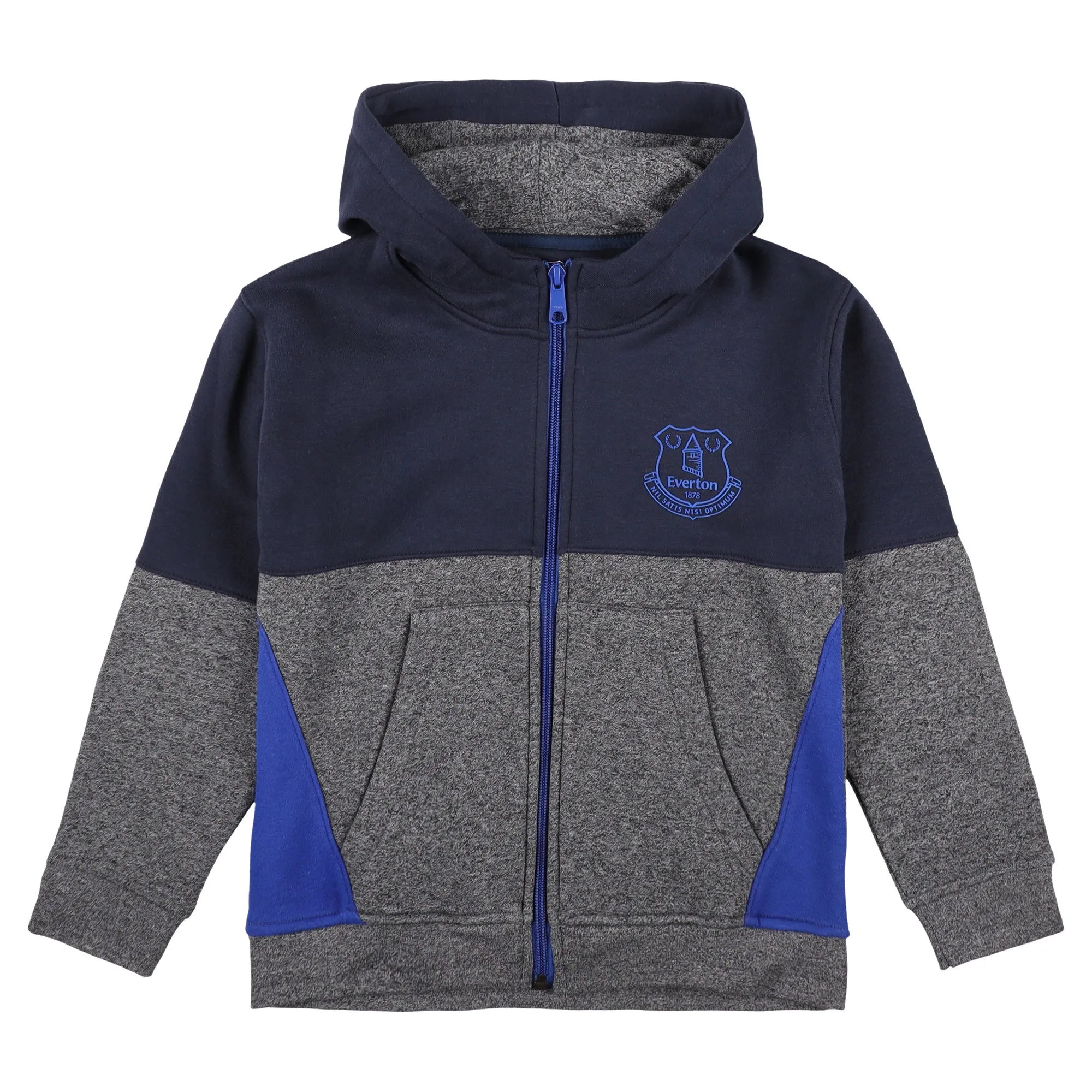 Everton Colour Block Zip Through Hoodie - Navy/Grey - Kids
