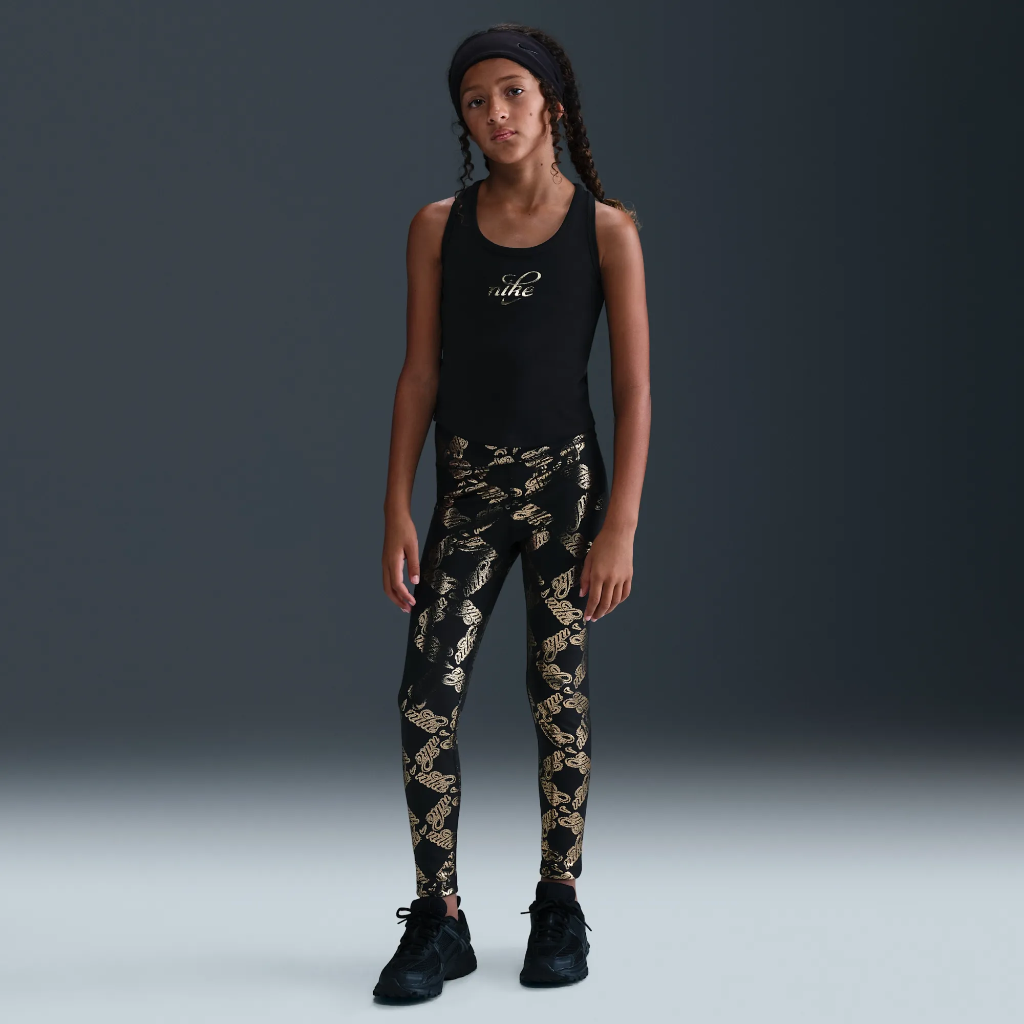 Nike One Older Kids' (Girls') Dri-FIT Printed Leggings - Black - Polyester