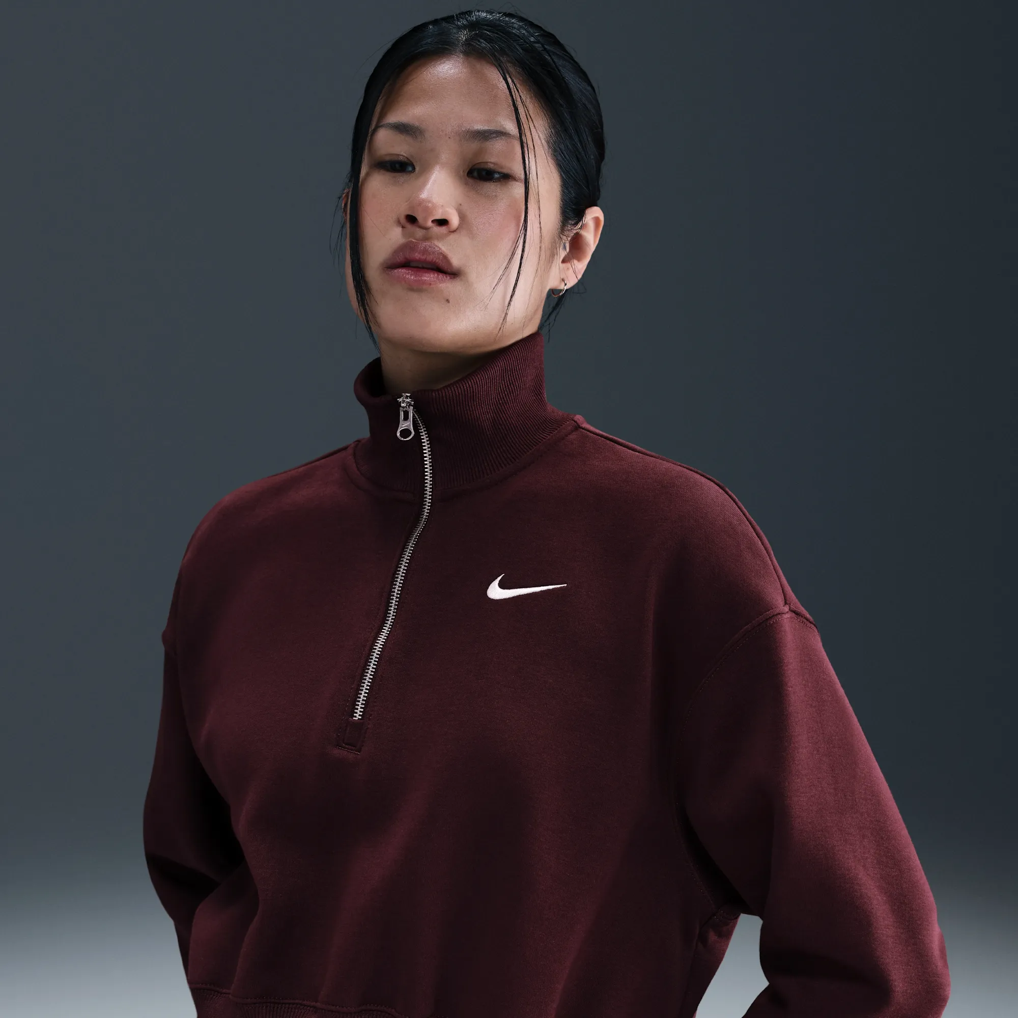 Nike Phoenix Fleece Women's 1/4-Zip Cropped Sweatshirt - Red - Cotton/Polyester