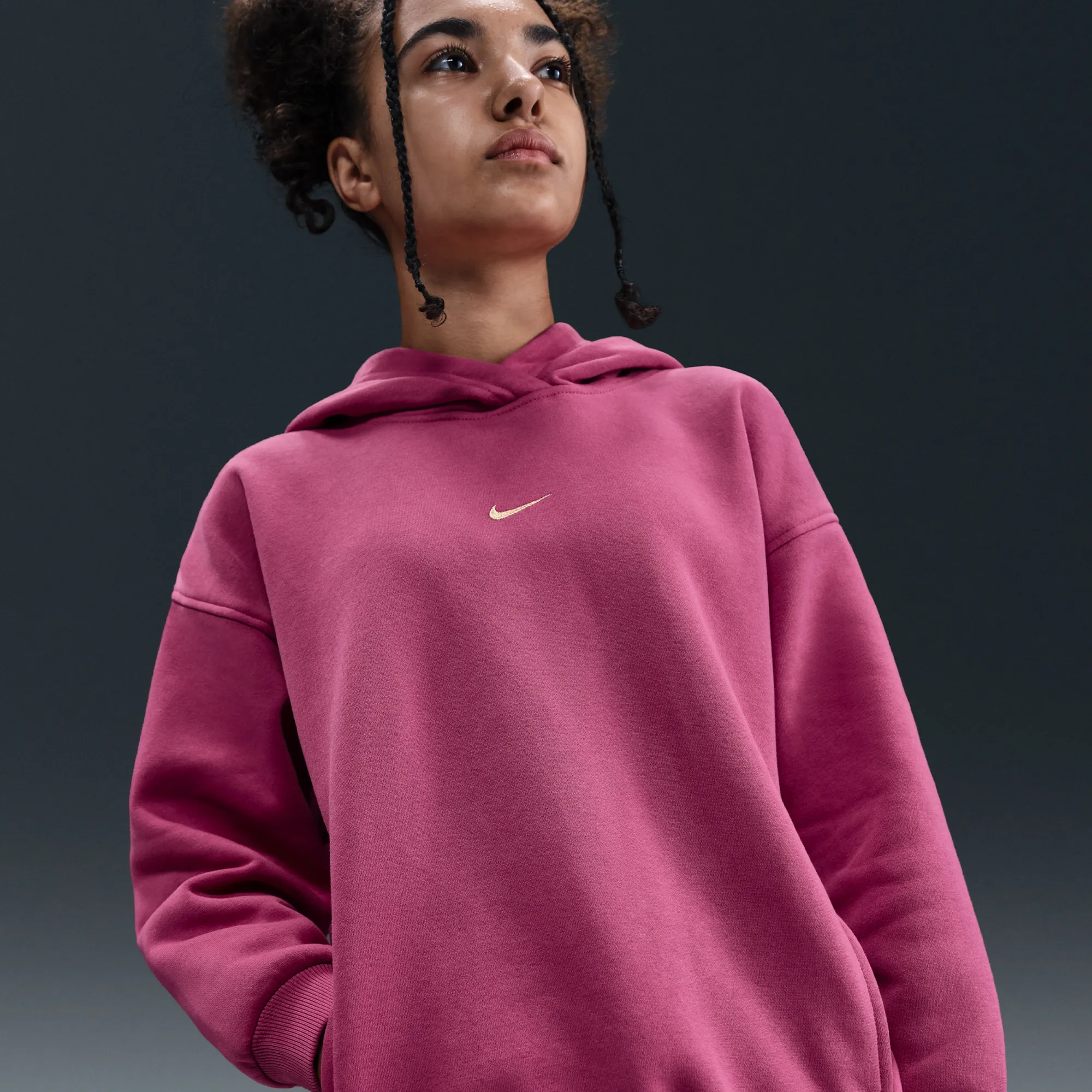 Nike Club Fleece Big Kids' (Girls') Oversized Hoodie - Purple - Cotton/Polyester