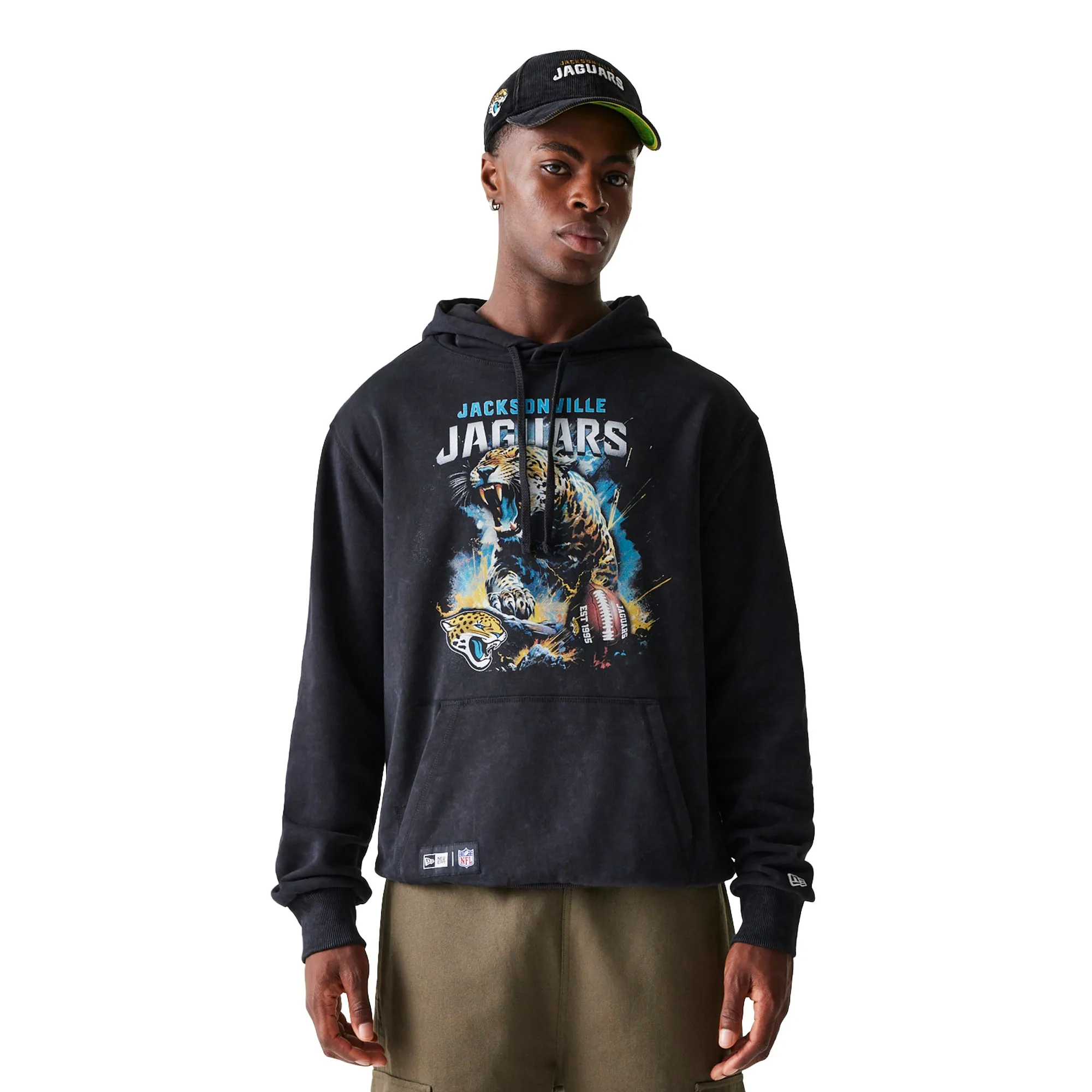 Jacksonville Jaguars NFL Games Premium Apparel Black Oversized Pullover Hoodie New Era Cap adult unisex