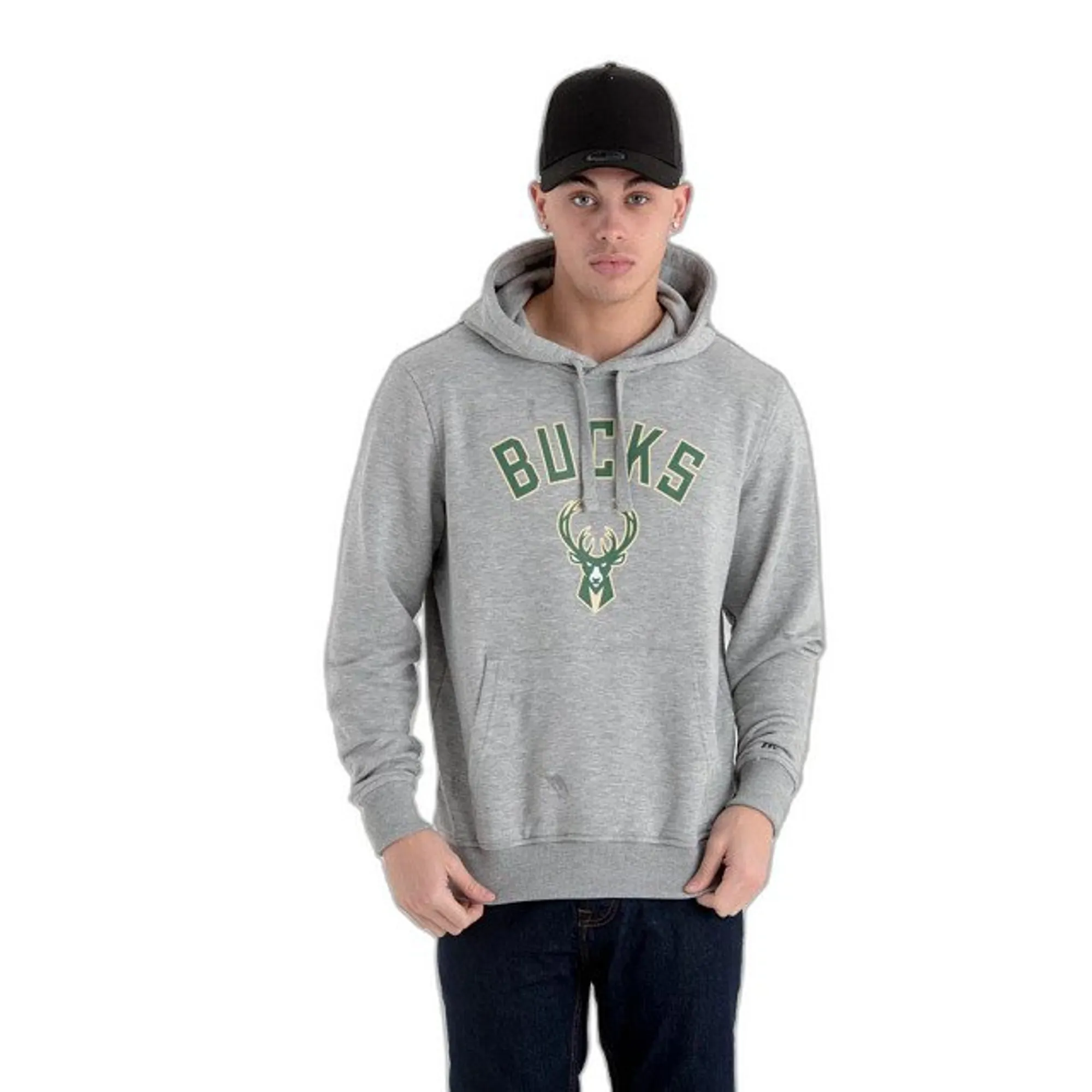 Milwaukee Bucks NBA Grey Pullover Hoodie New Era Cap adult unisex