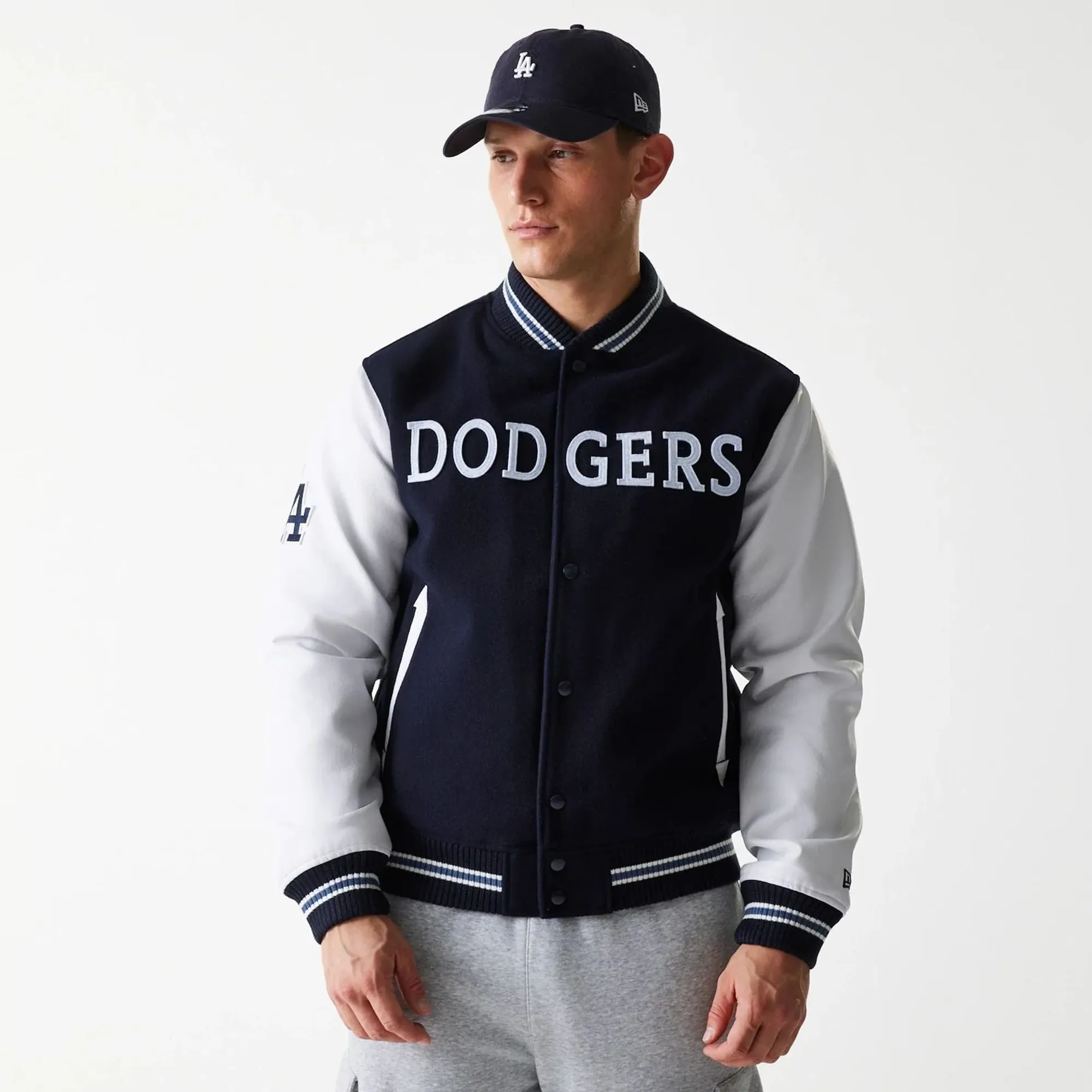 LA Dodgers MLB Wordmark Navy Varsity Jacket New Era Cap adult unisex