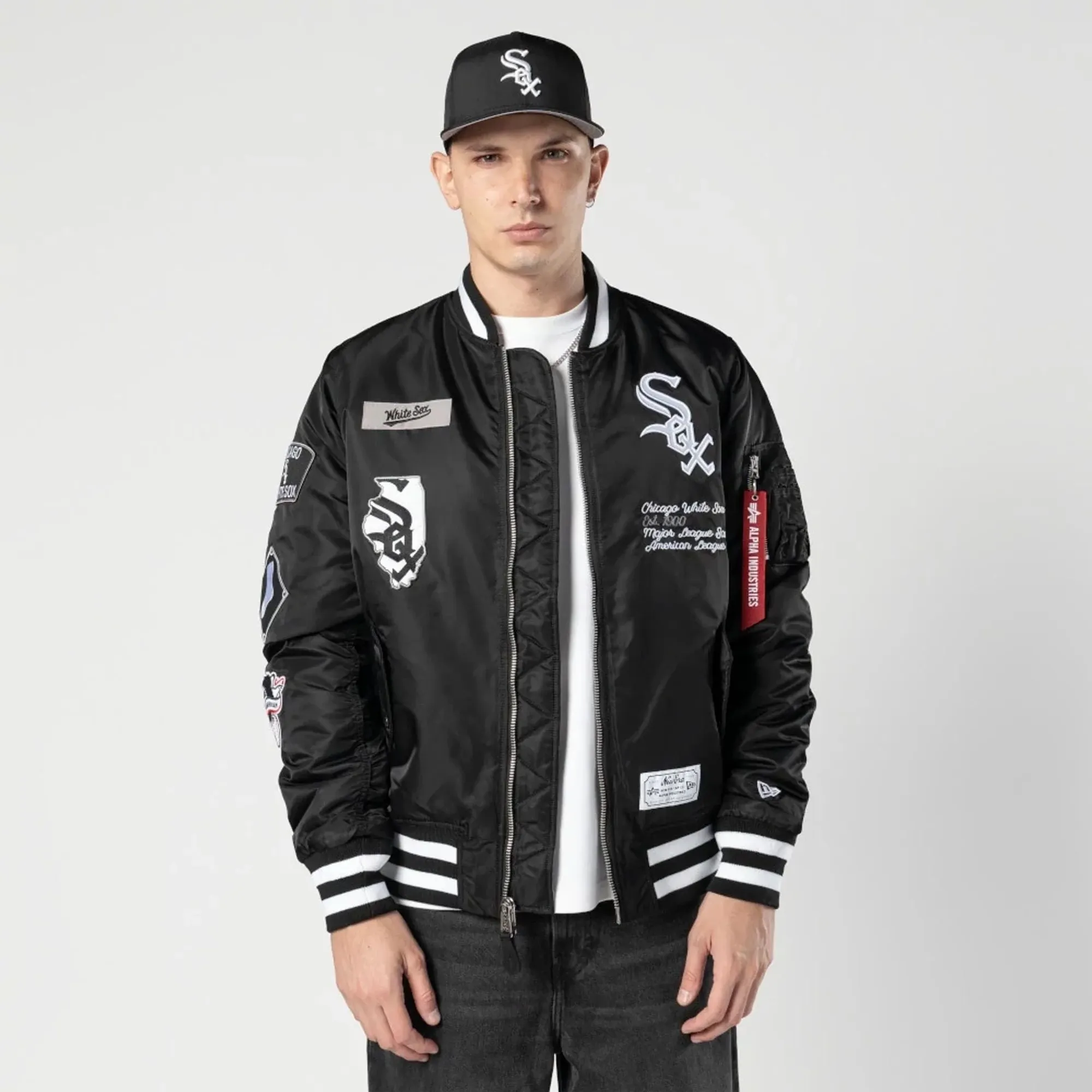Chicago White Sox MLB X Alpha Black Bomber Jacket New Era Cap adult unisex
