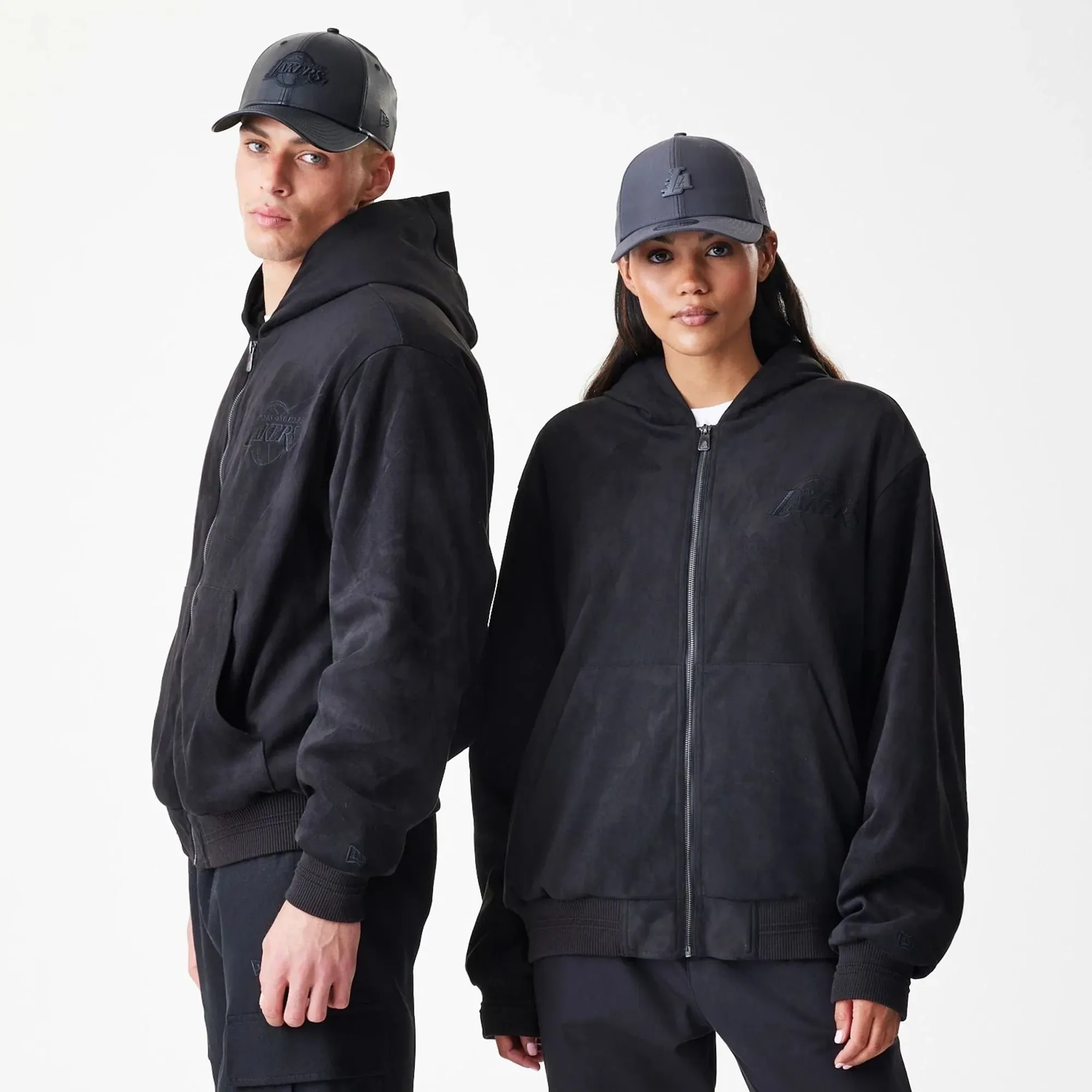 LA Lakers NBA Suede Black Hooded Jacket New Era Cap adult unisex