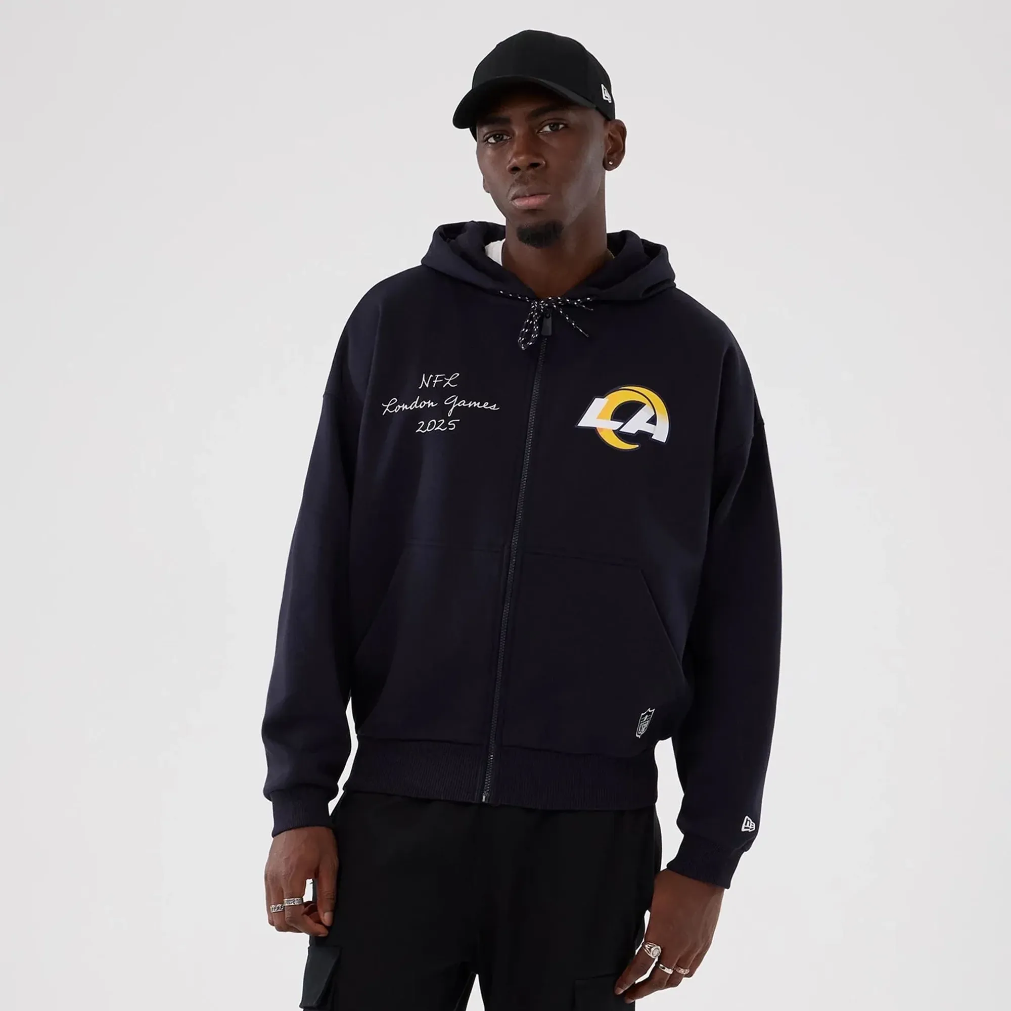 LA Rams NFL International Series Games 2025 Navy Premium Pullover Hoodie New Era Cap adult unisex