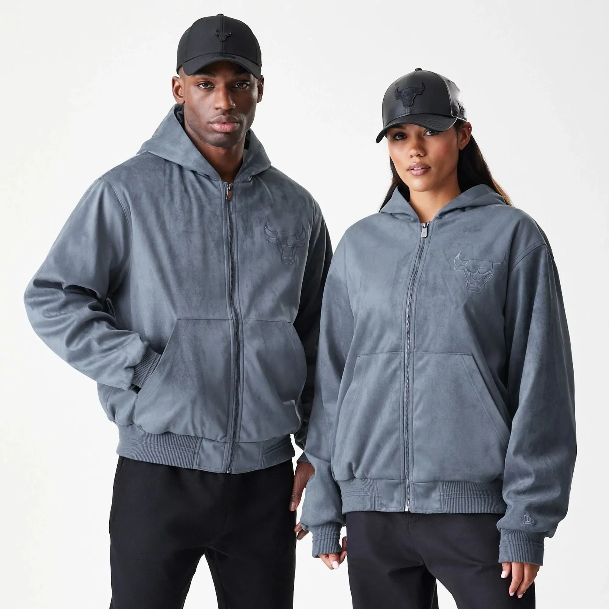 Chicago Bulls NBA Suede Dark Grey Jacket New Era Cap adult unisex