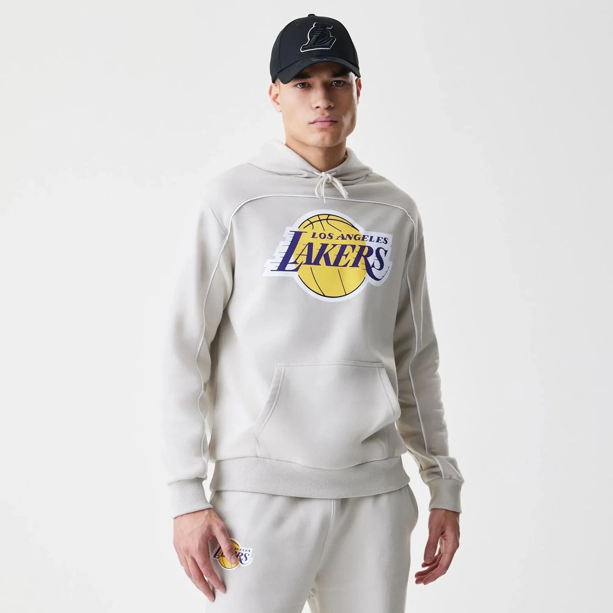 LA Lakers NBA Piping Cream Oversized Pullover Hoodie New Era Cap adult unisex
