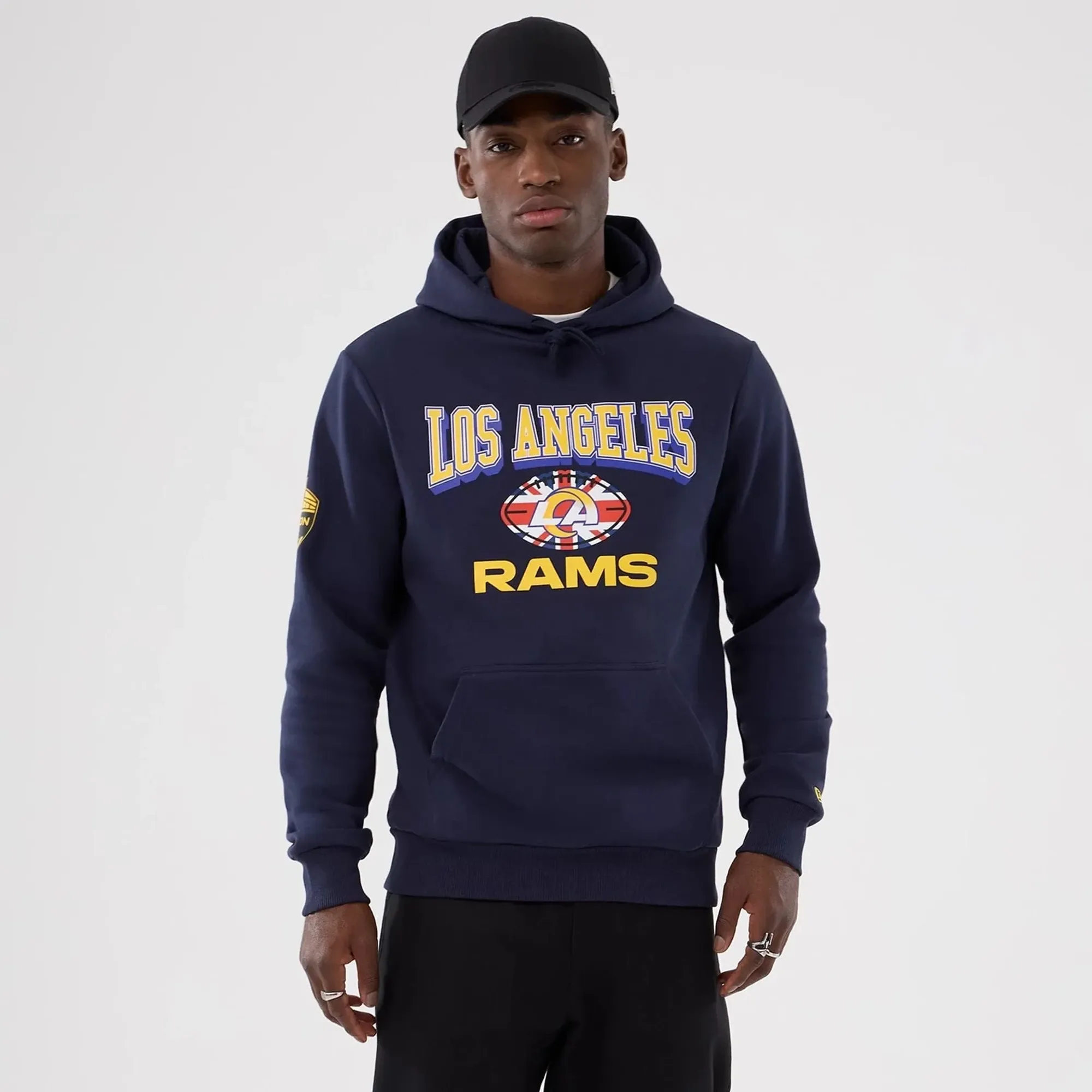 LA Rams NFL International Series Games 2025 Navy Pullover Hoodie New Era Cap adult unisex