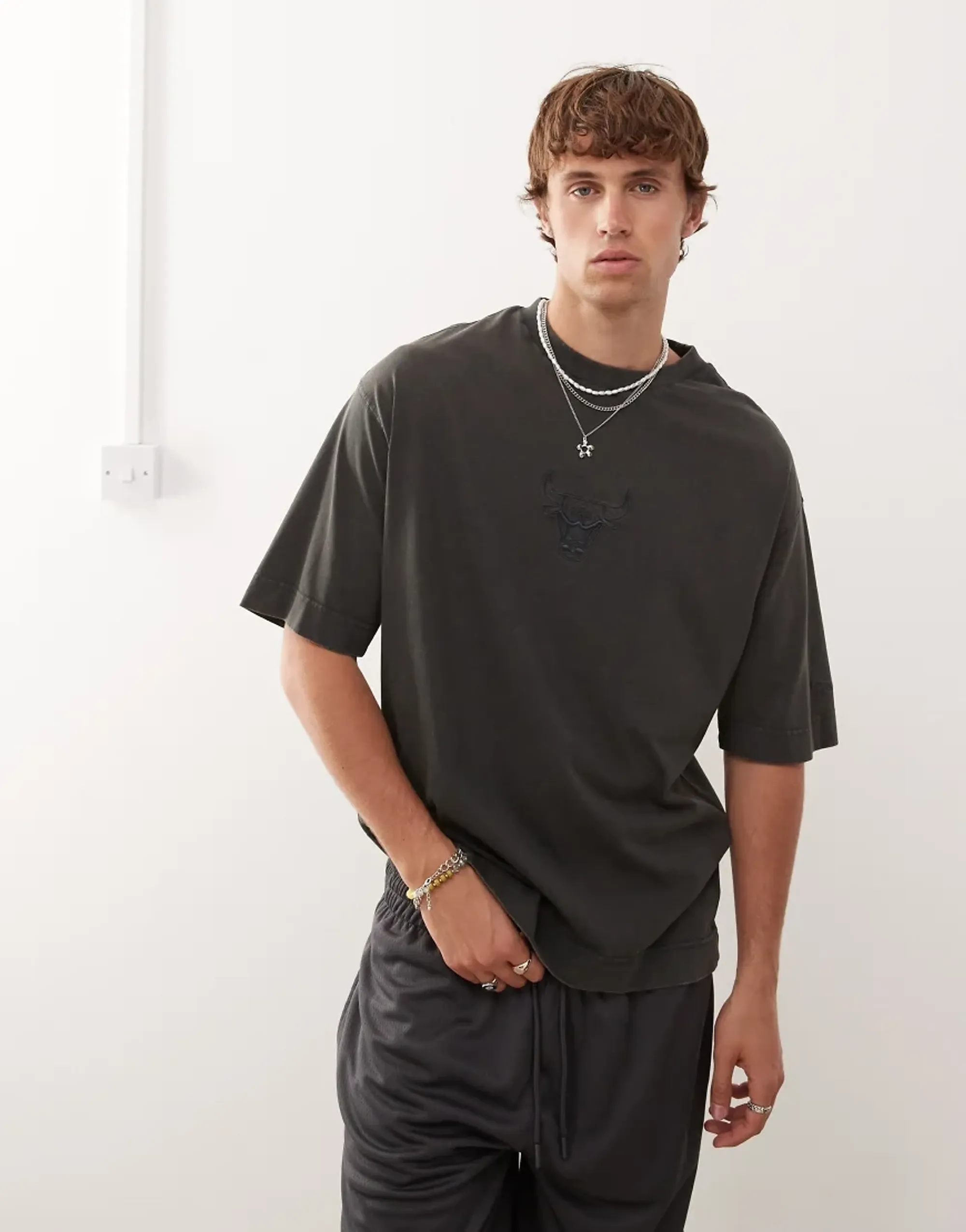 New Era Cap T-Shirt New Era Chicago Bulls Washed Box Tee Unisex White Heather Gray M