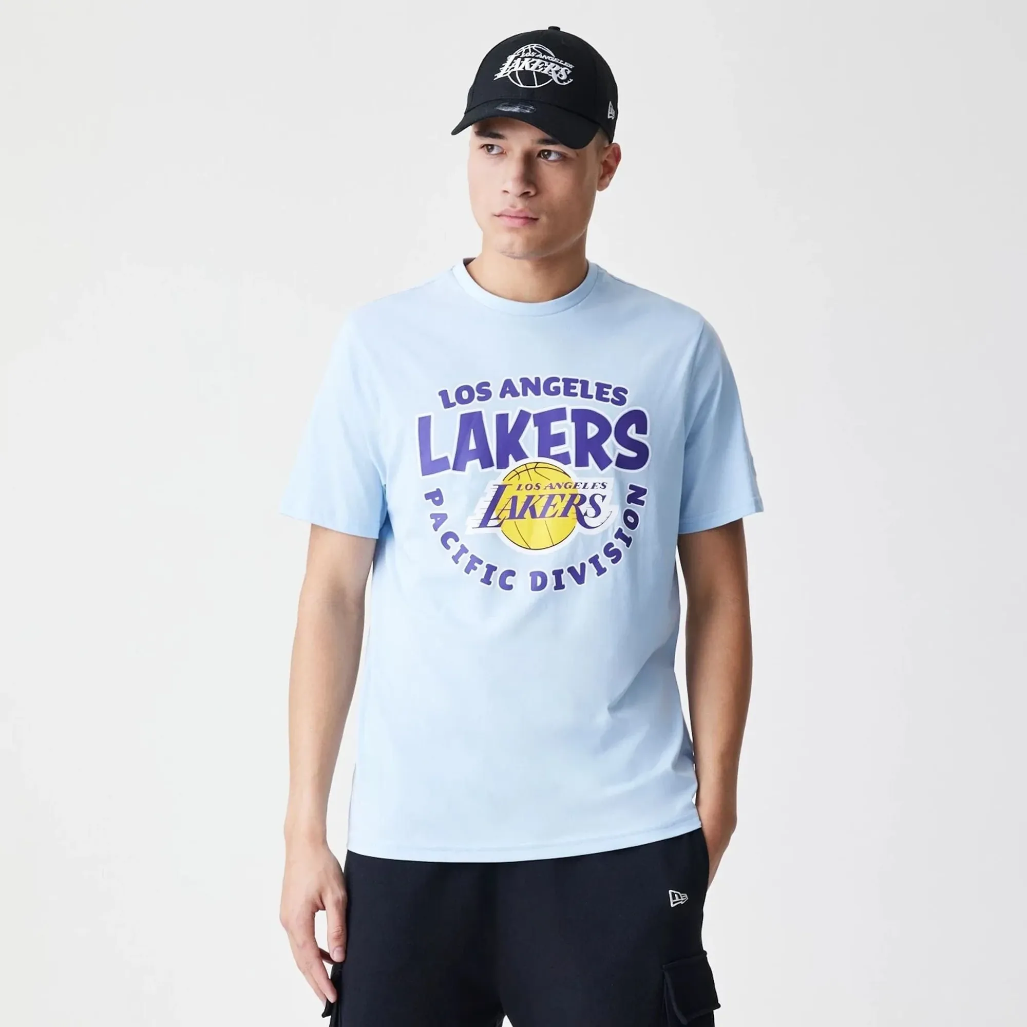 LA Lakers NBA Bubble Wordmark Pastel Blue T-Shirt New Era Cap adult unisex