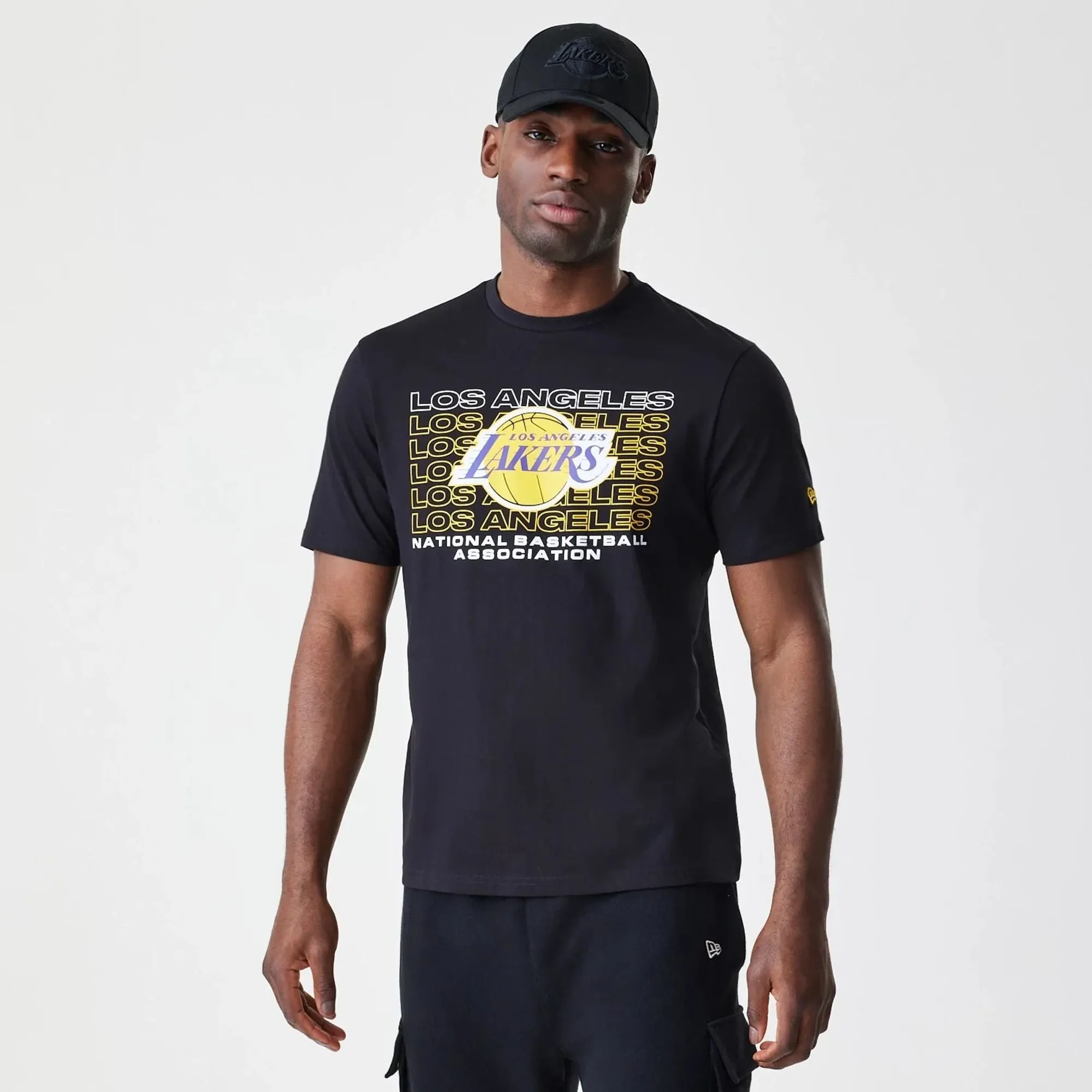 LA Lakers NBA Stack Wordmark Black T-Shirt New Era Cap adult unisex