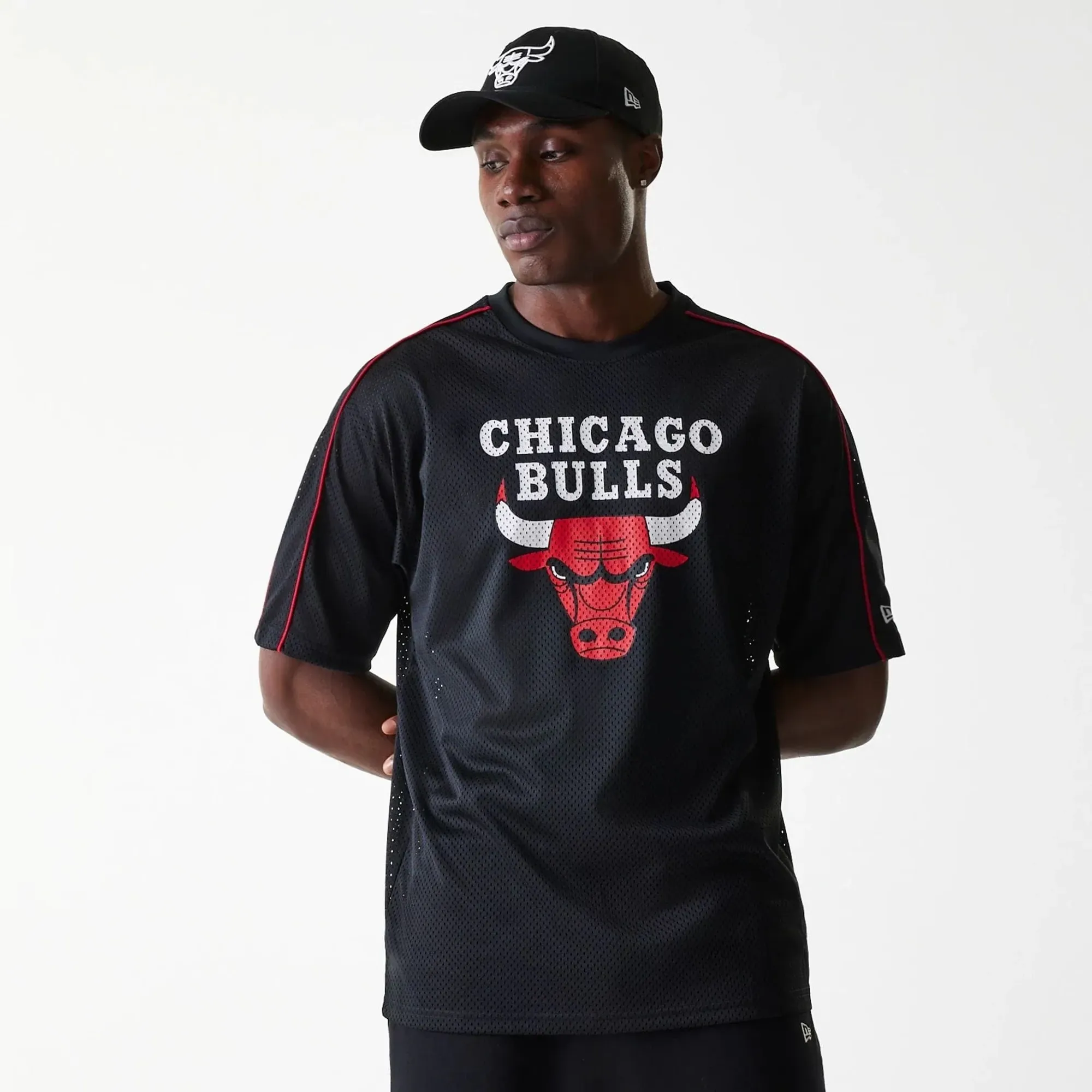 Chicago Bulls NBA Piping Black Oversized Mesh T-Shirt New Era Cap adult unisex