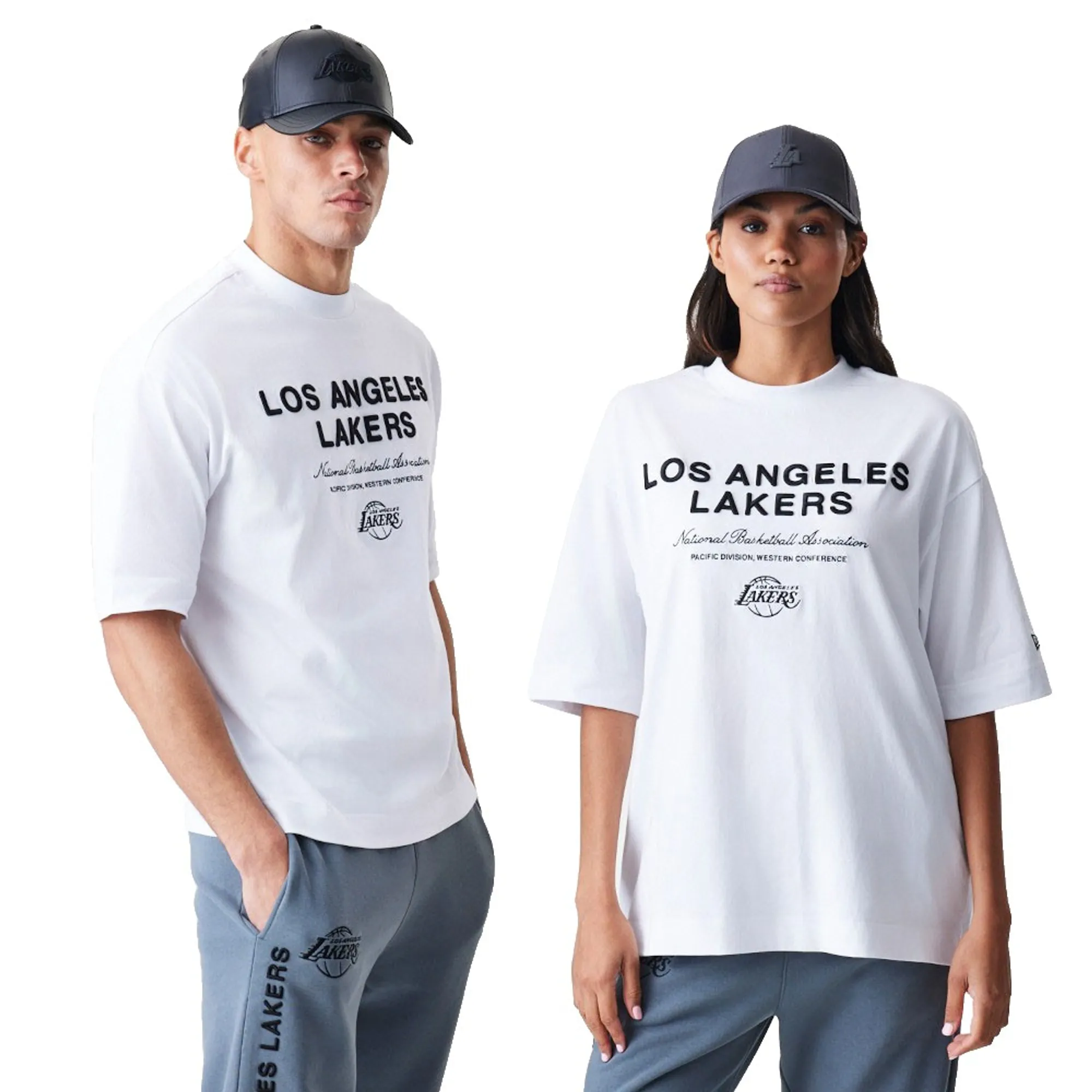 LA Lakers NBA Linear White T-Shirt New Era Cap adult unisex
