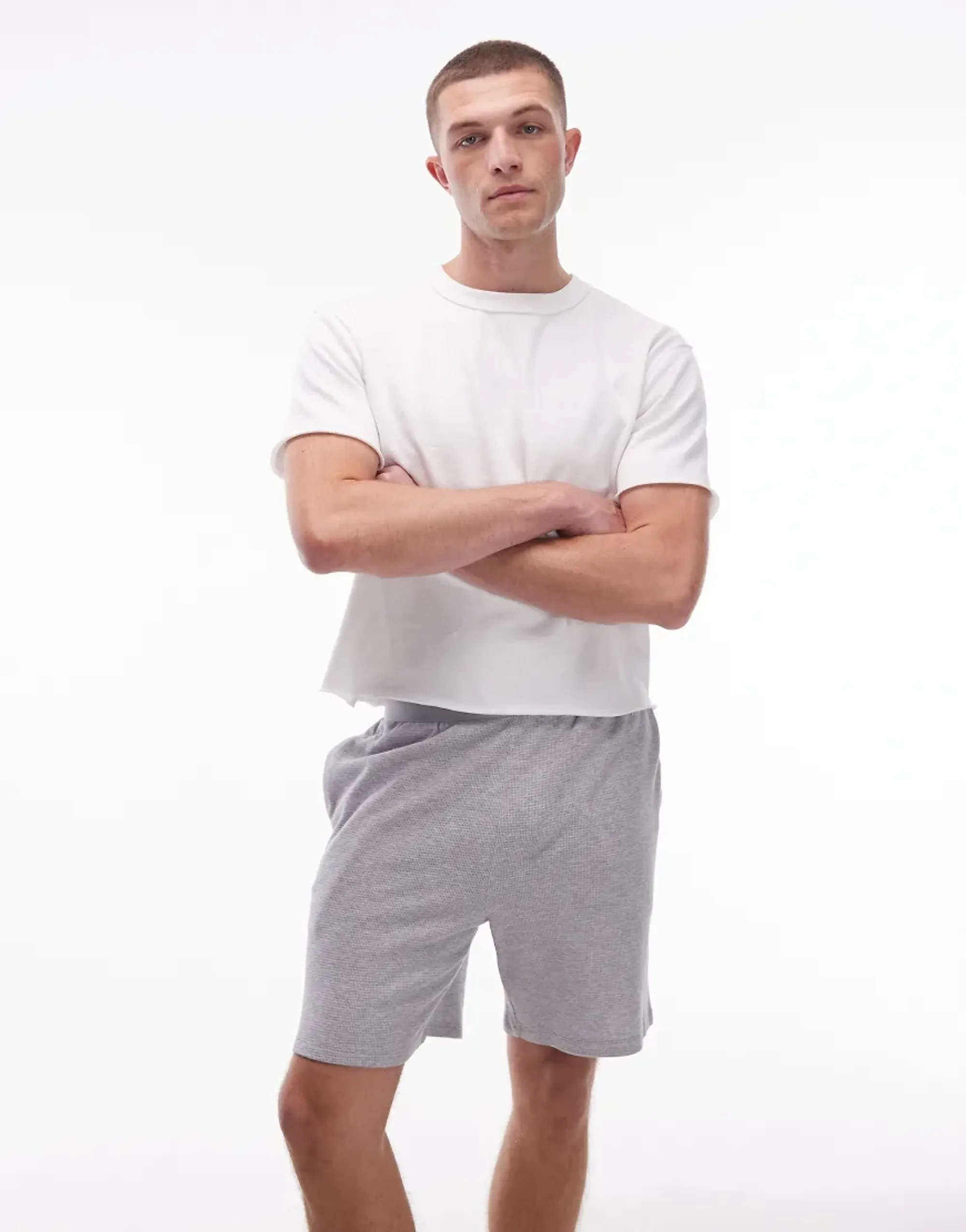 Lacoste Waffle Loungewear Shorts In Grey