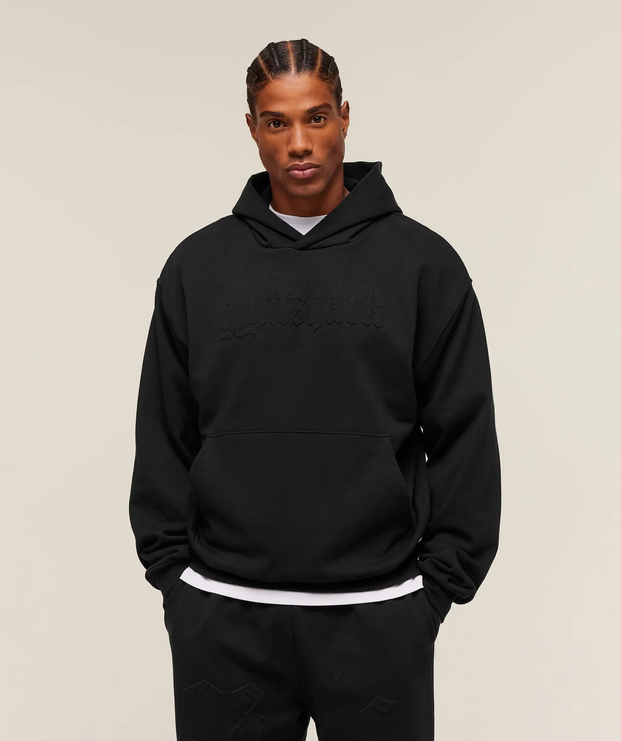 Embossed Boxy Hoodie - Black