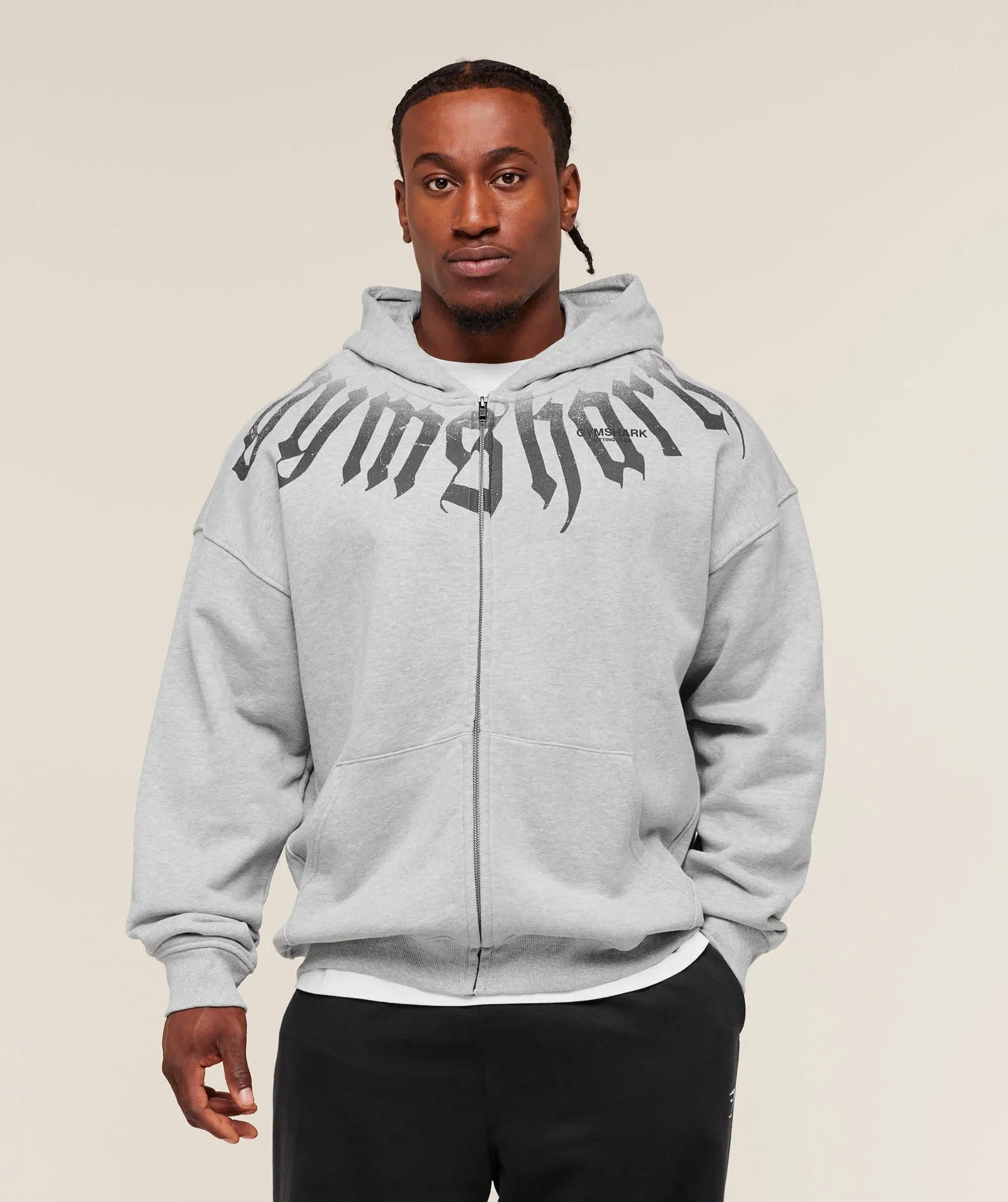  Fade Graphic Zip Up Hoodie - Light Grey Core Marl