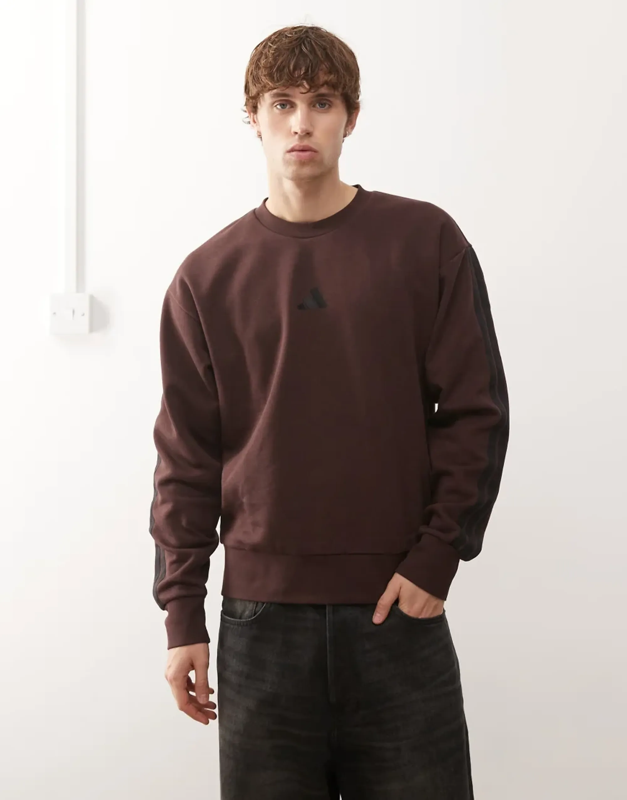 adidas Originals adidas Essentials 3-Stripes Fleece Sweatshirt Mens - Brown