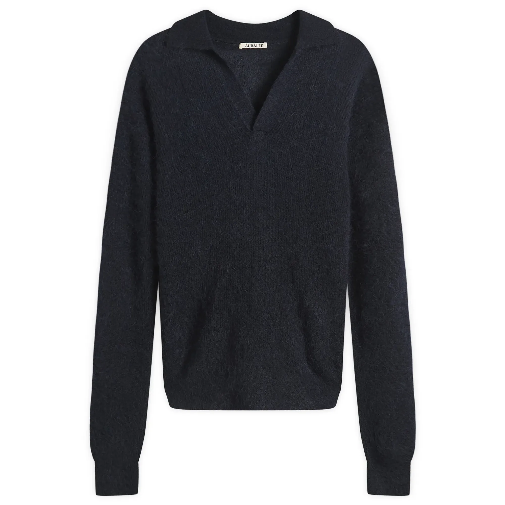 Auralee Men's Baby Suri Alpaca Sheer Knit Skipper Polo Navy