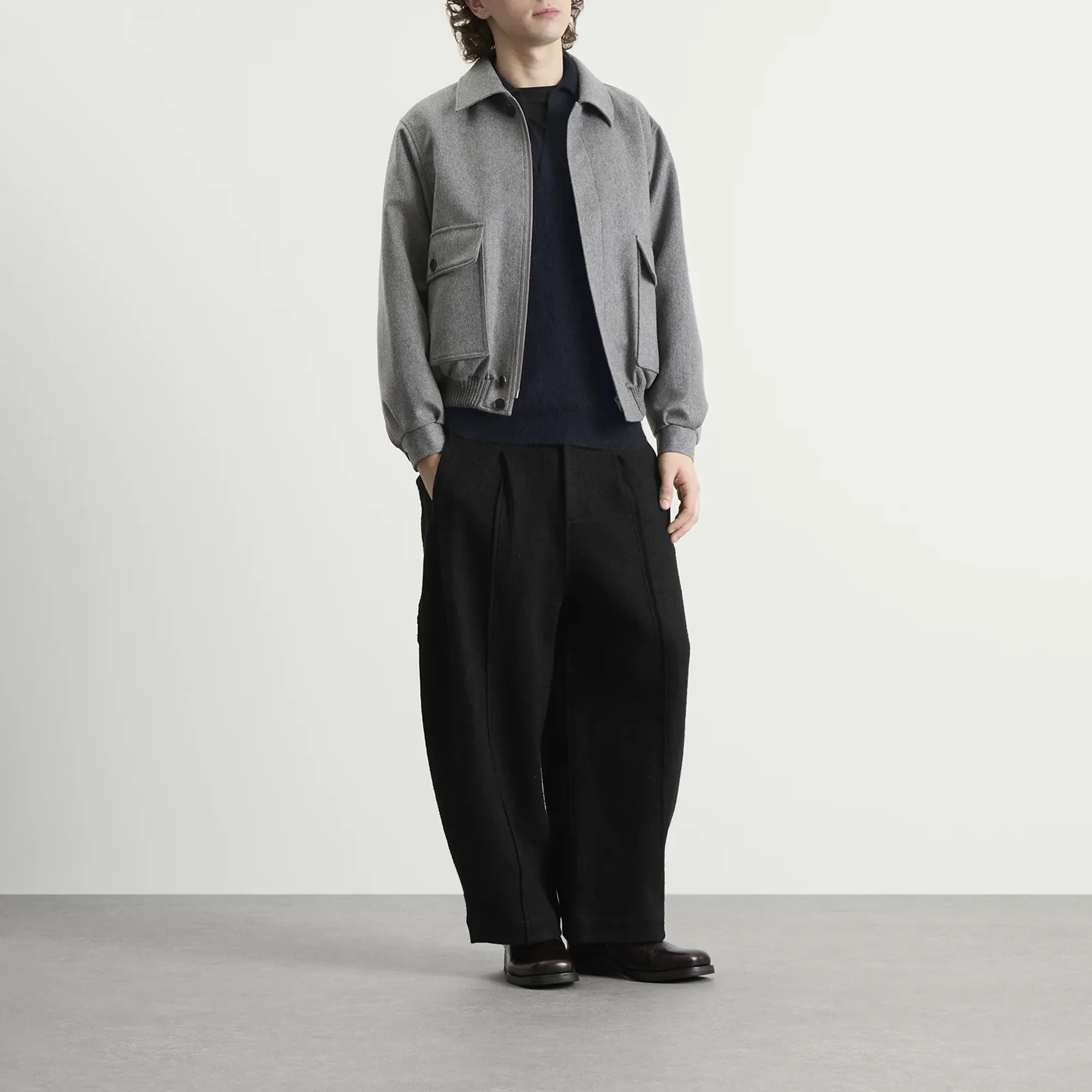 トップス BABY SURI ALPACA SHEER KNIT SKIPPER POLO Auralee Men's Baby Suri Alpaca Sheer Knit Skipper Polo Navy
