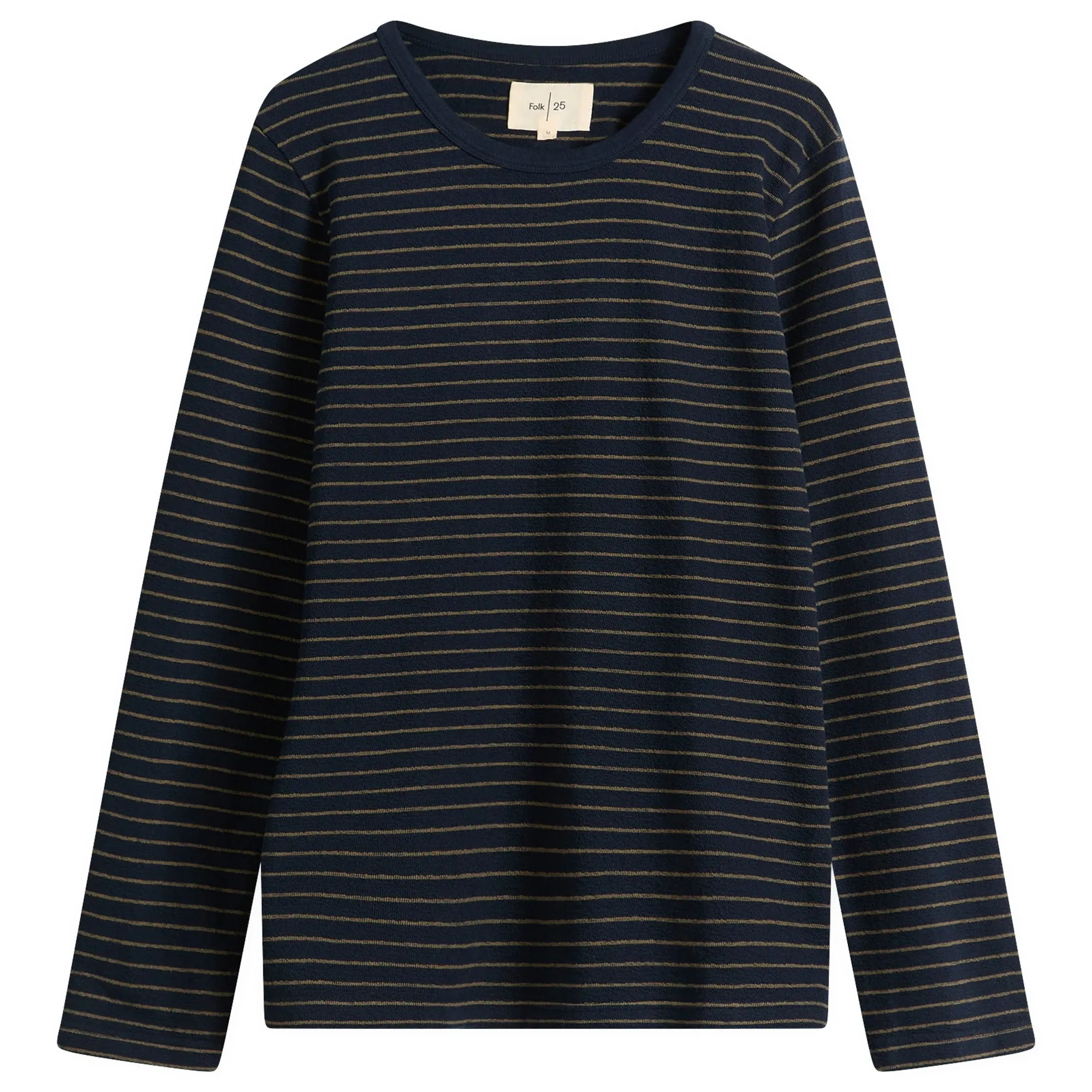 Folk Men's Textured Stripe Long Sleeve T-Shirt Navy/Olive