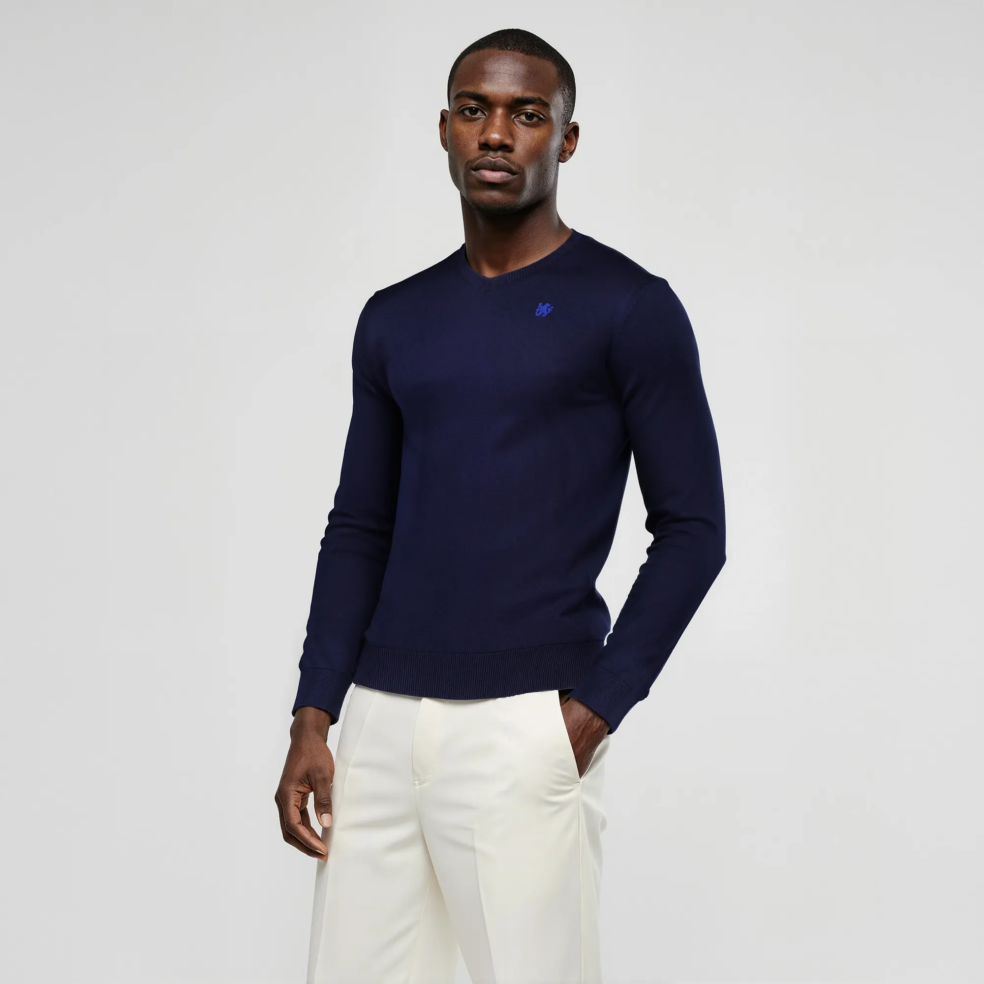 Chelsea V Neck Sweater - Navy - Mens