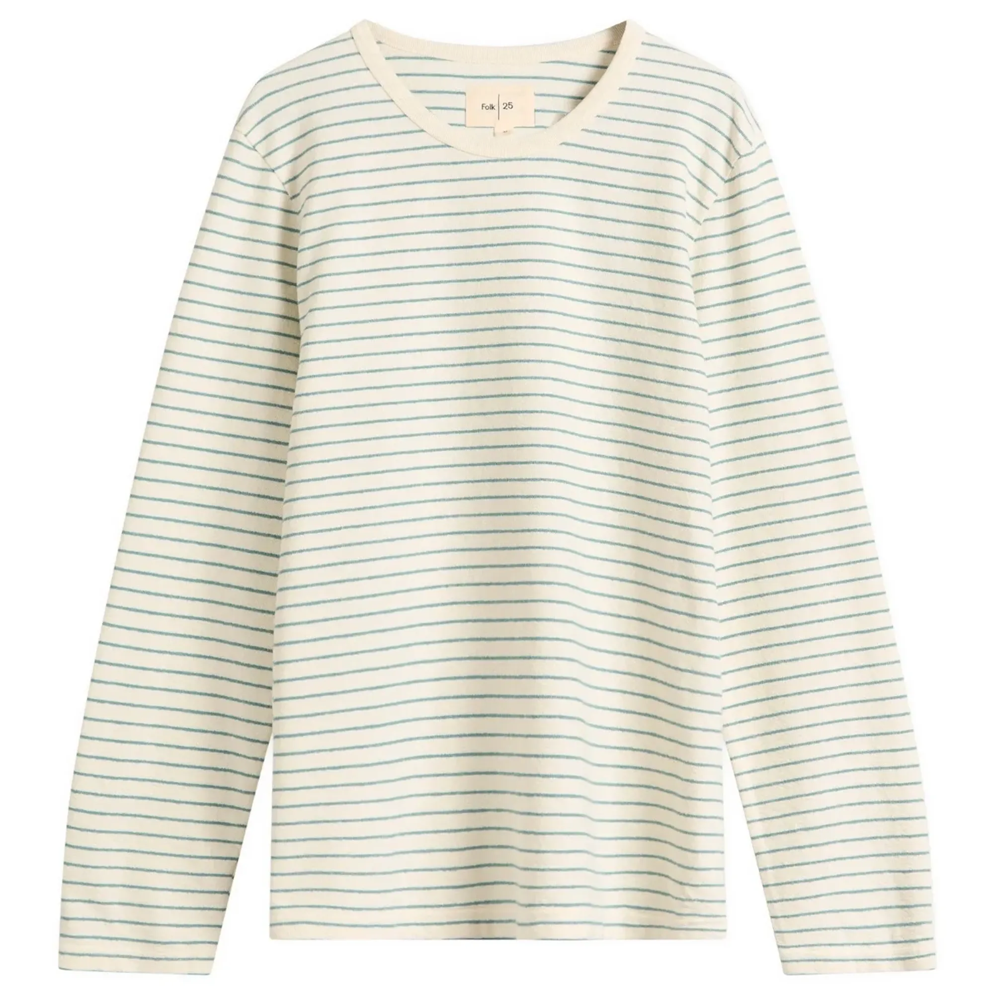 Folk Men's Textured Stripe Long Sleeve T-Shirt Ecru/Misty Green