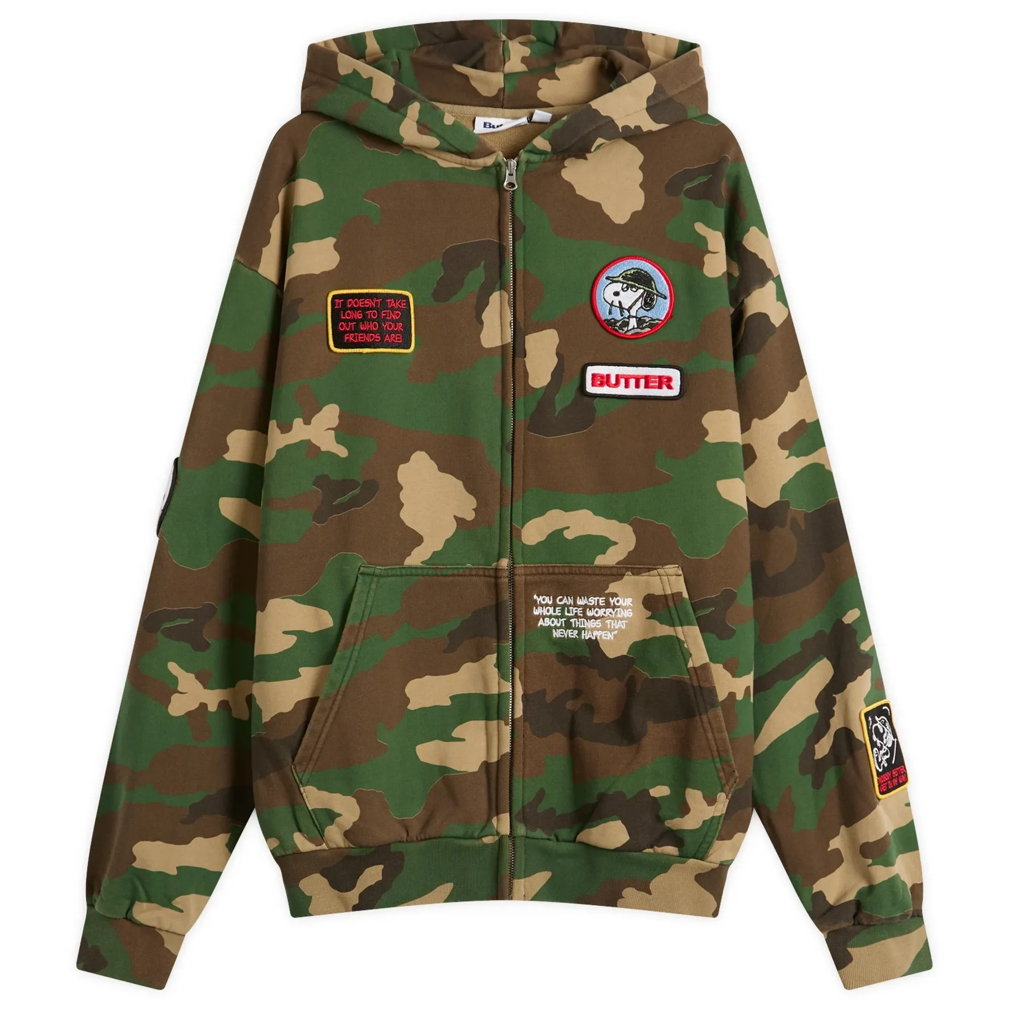Butter Goods Men's x Peanuts Patches Zip Hoodie Washed Camo