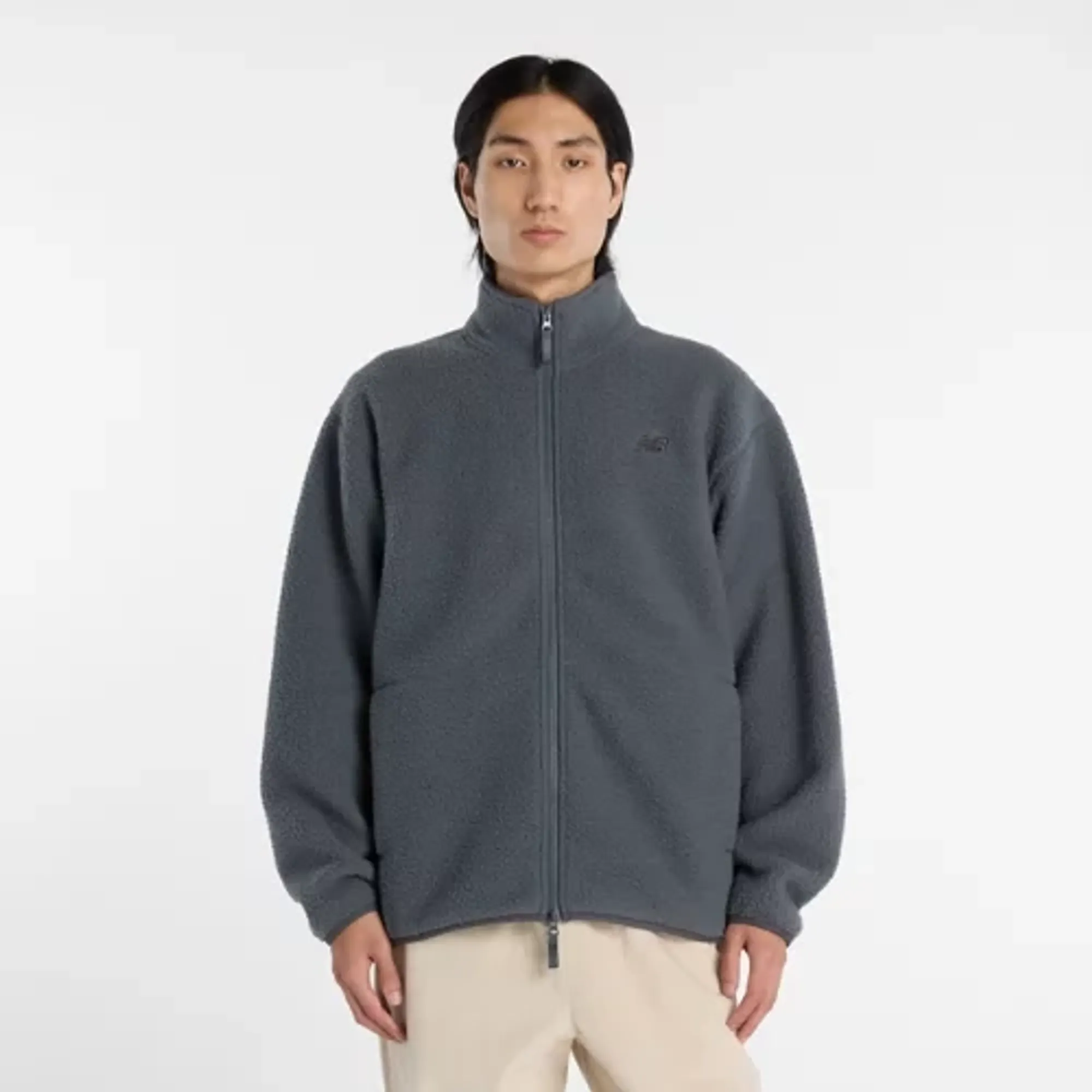New Balance Men's High Pile Jacket in Grey Poly Fleece