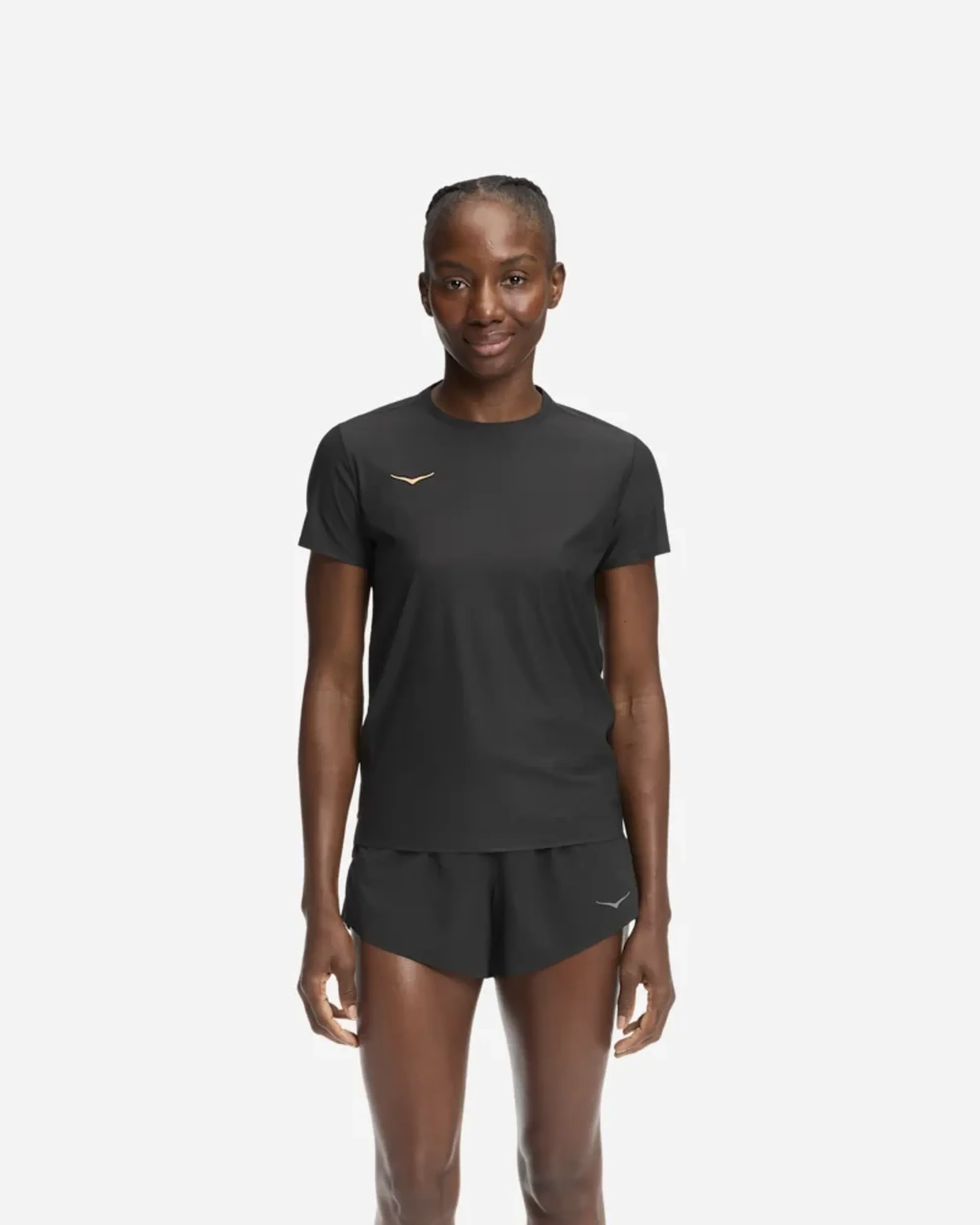 Hoka Women's Airolite Short Sleeve Top 2.0 In Black/Gold