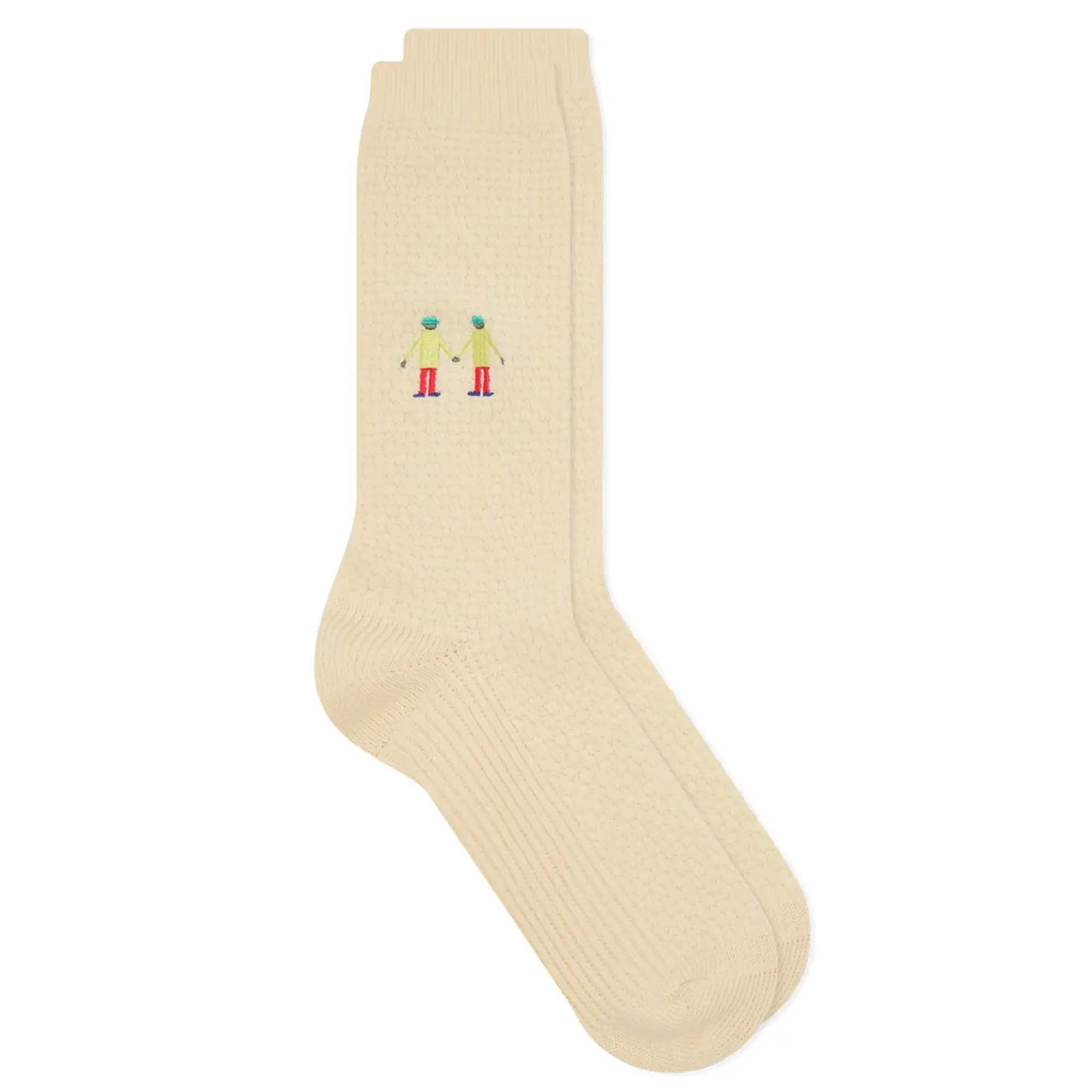 Folk Men's Embroidery Waffle Socks Ecru