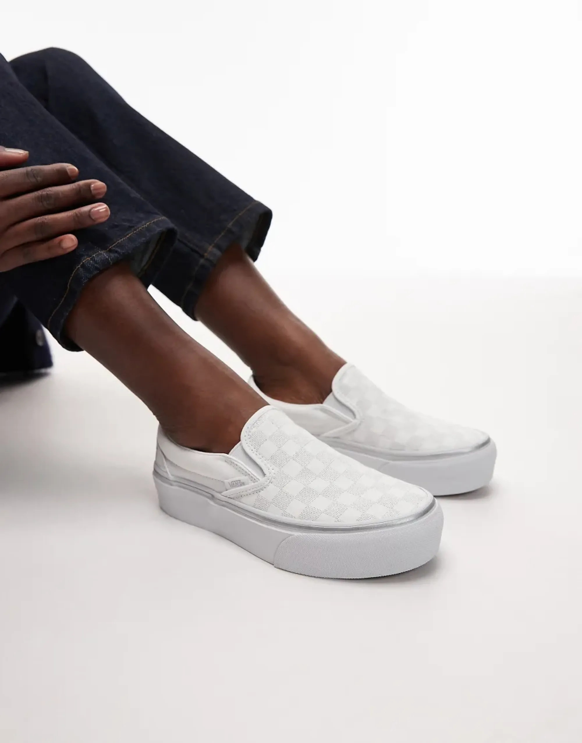 Vans - Classic Slip-On Platform Checkerboard Shoes, Man, Grey