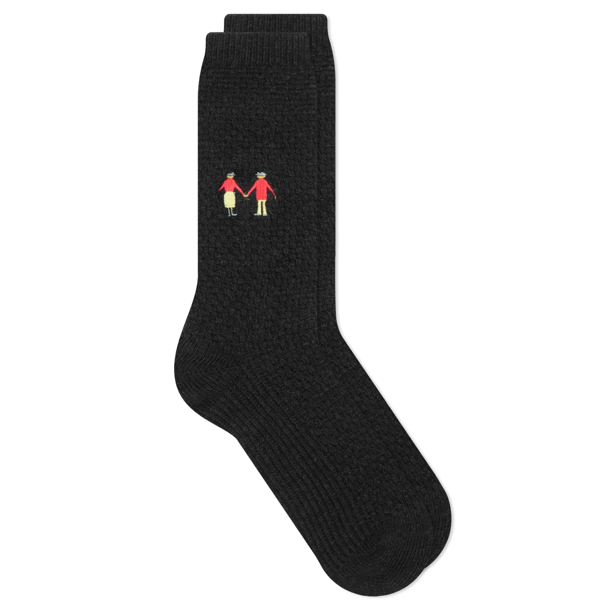 Folk Men's Embroidery Waffle Socks Charcoal