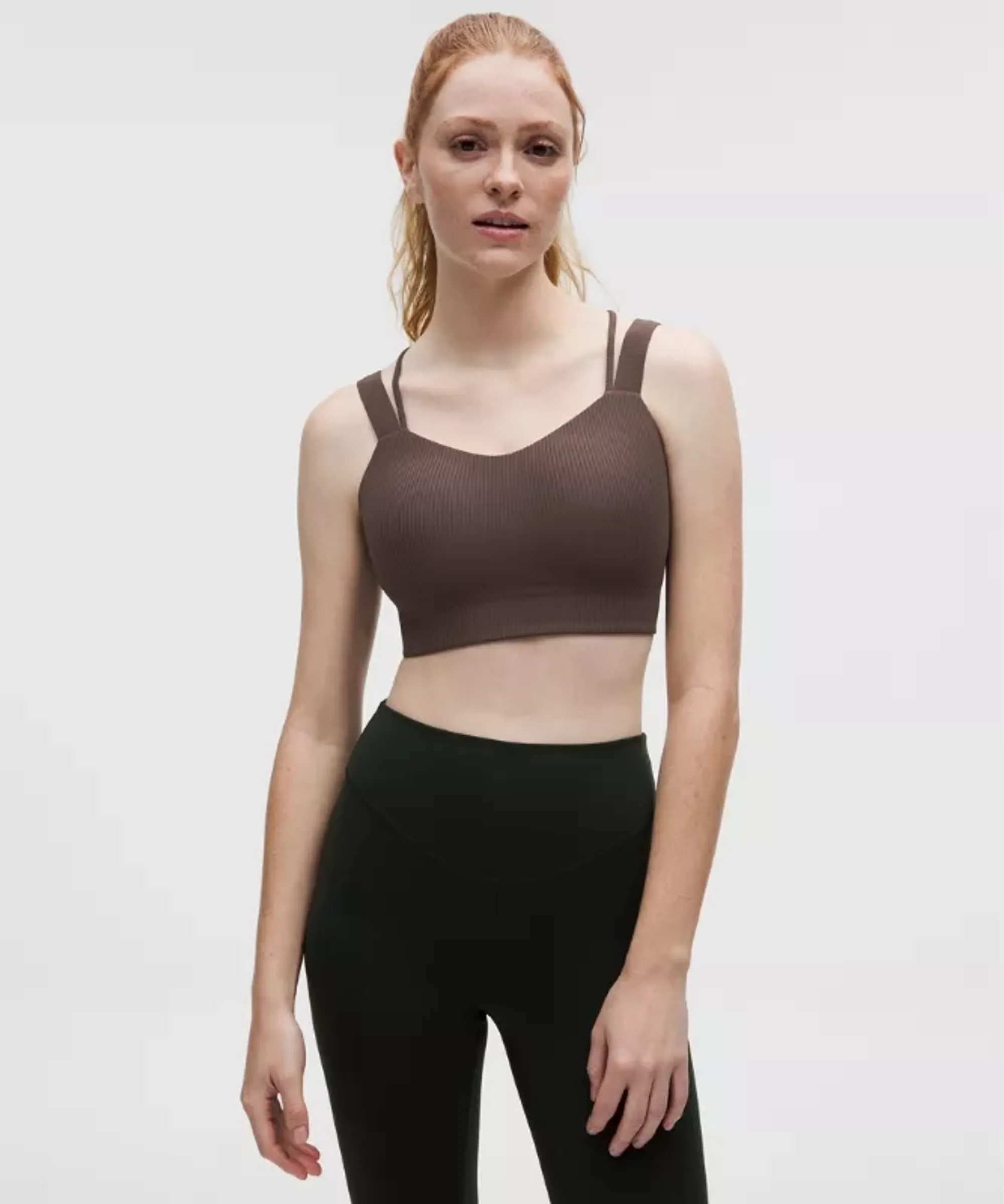 lululemon – Women's Like a Cloud Ribbed Longline Sports Bra Light Support, D/DD Cup – Color Brown – Size 10