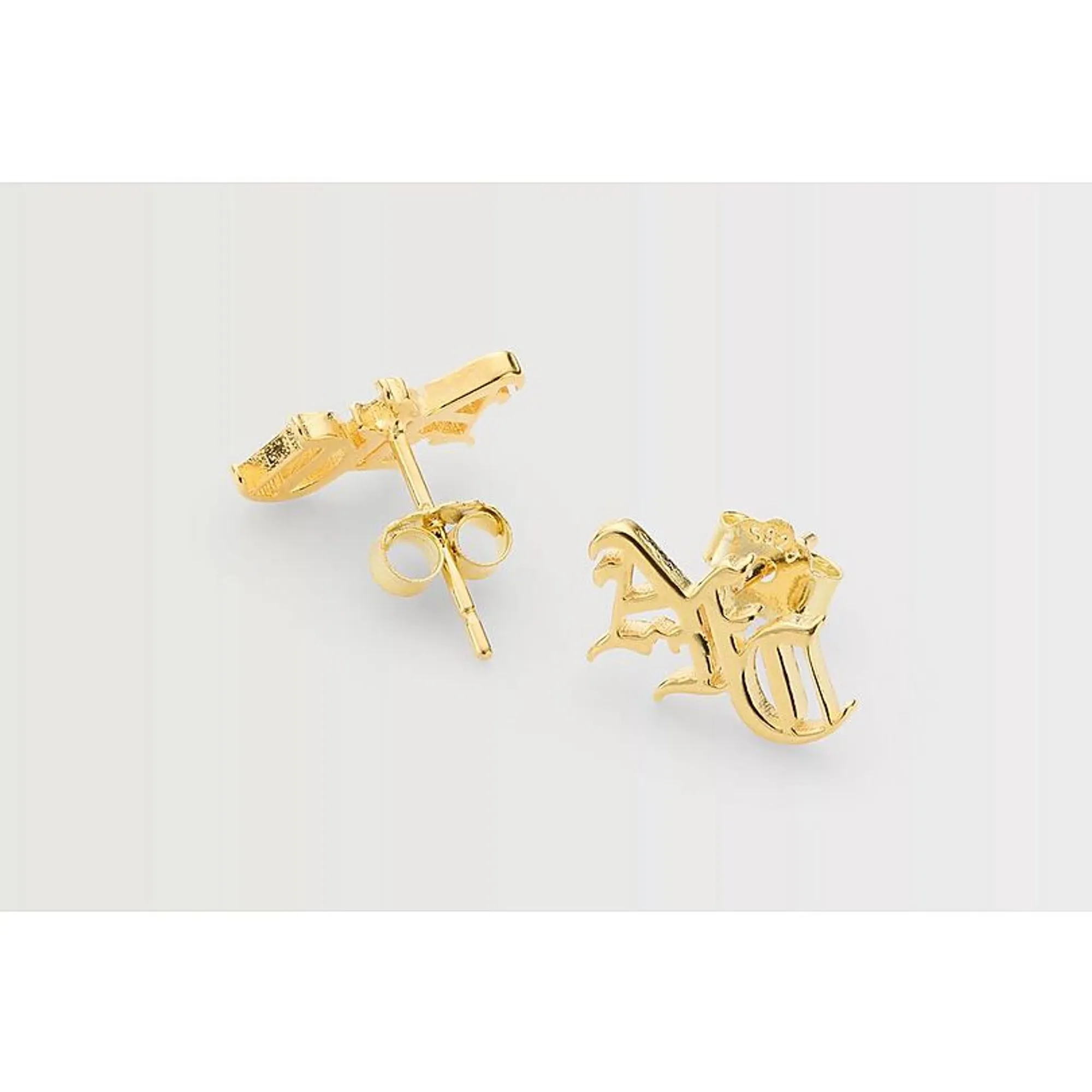 Arsenal 18ct Gold Plated Silver Gothic AFC Monogram Earrings, Multicolor