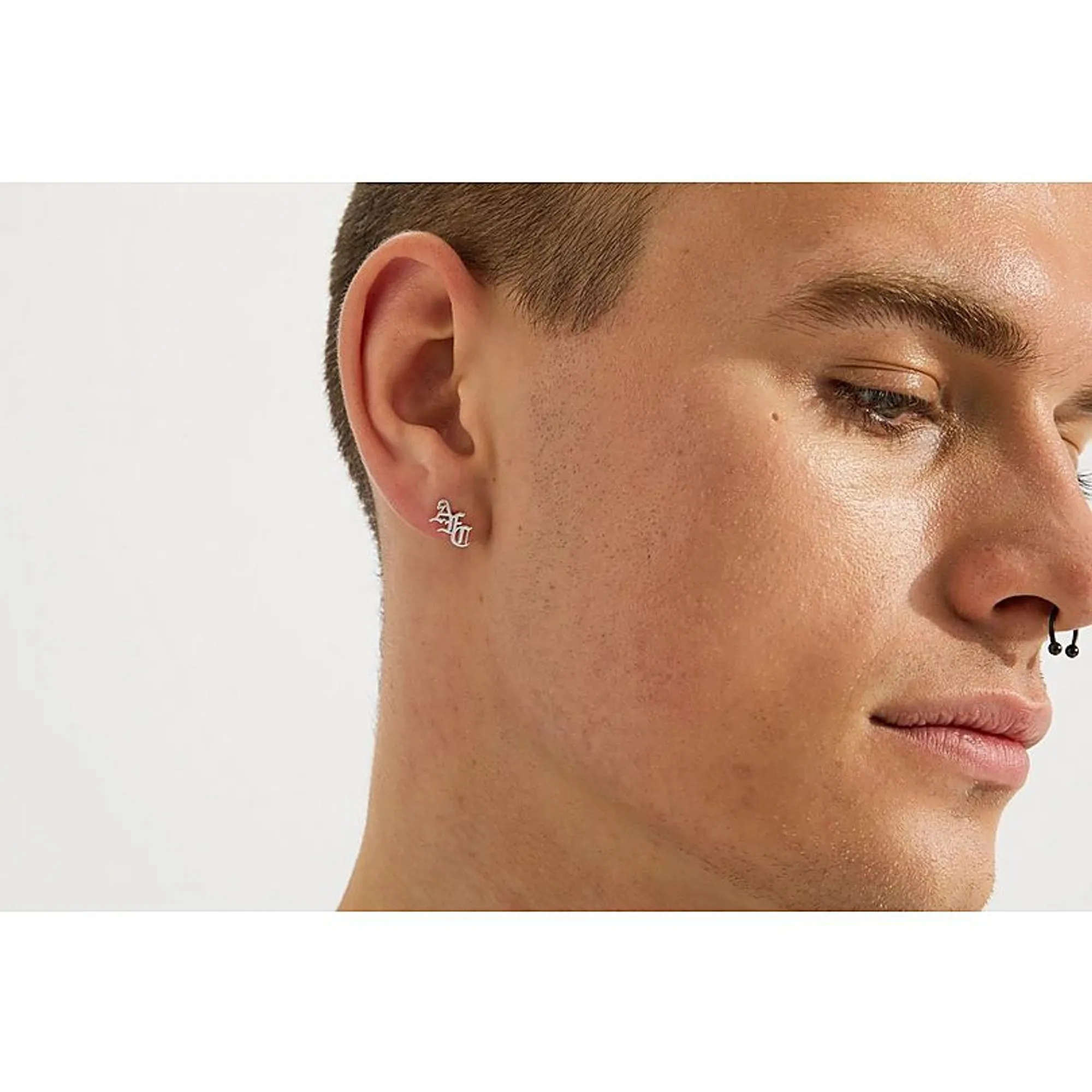 Arsenal Silver Gothic AFC Monogram Earrings, Silver