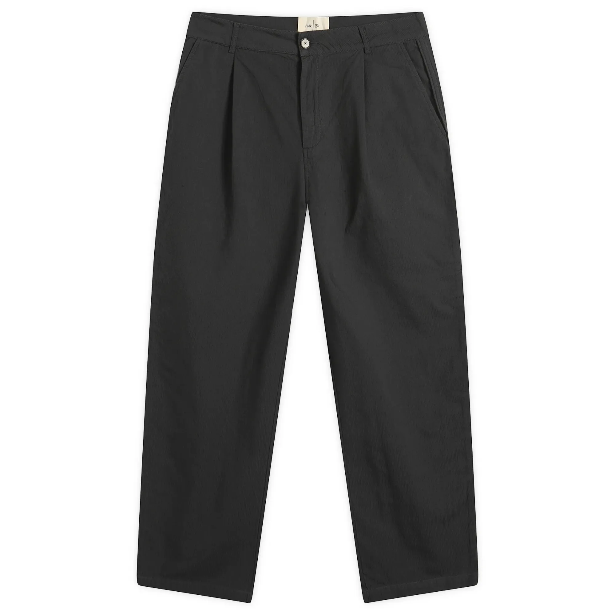 Folk Men's Wide Fit Trousers Soft Black Topstitch