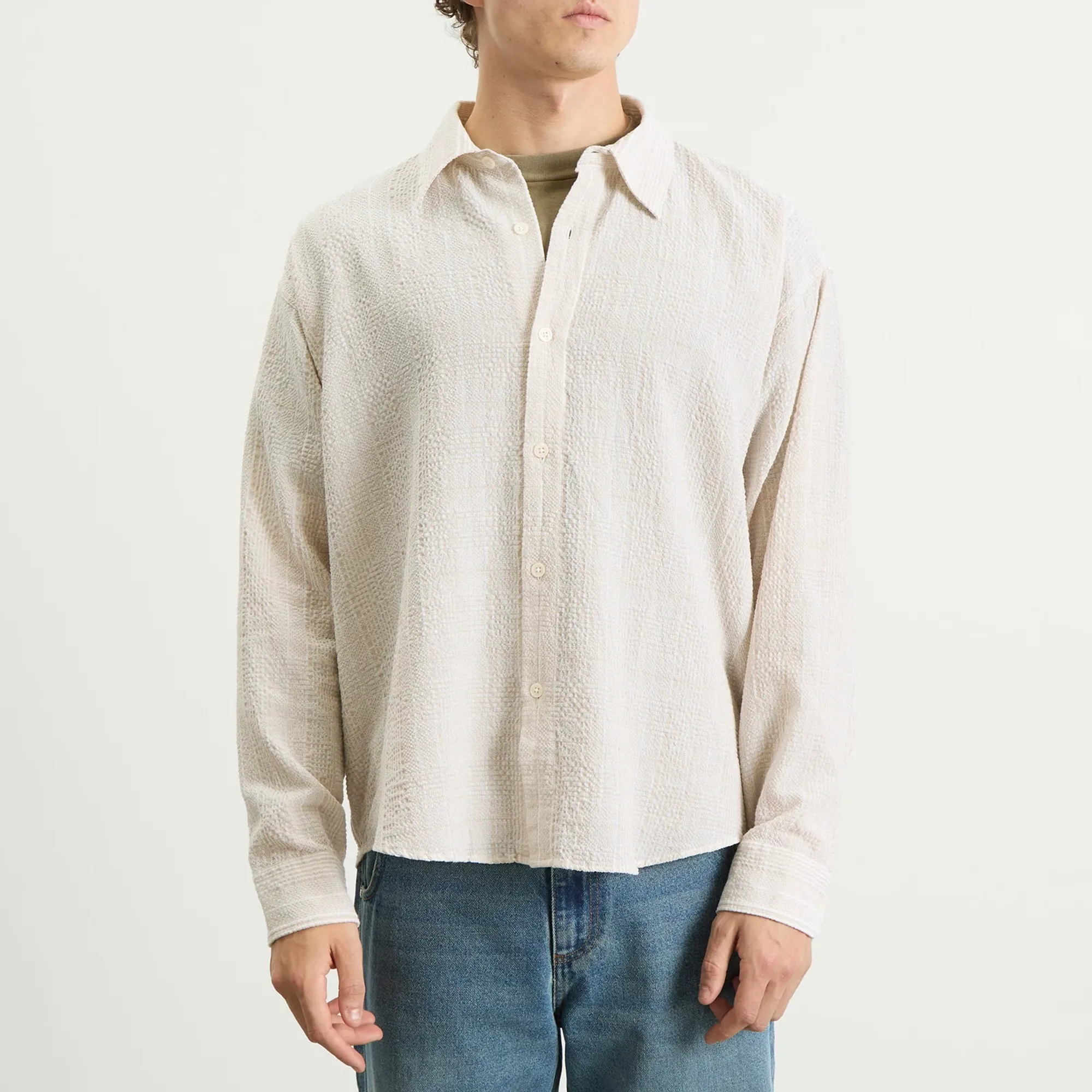mfpen Men's Exact Shirt Dusty Seersucker Check | M325-008 | FOOTY.COM