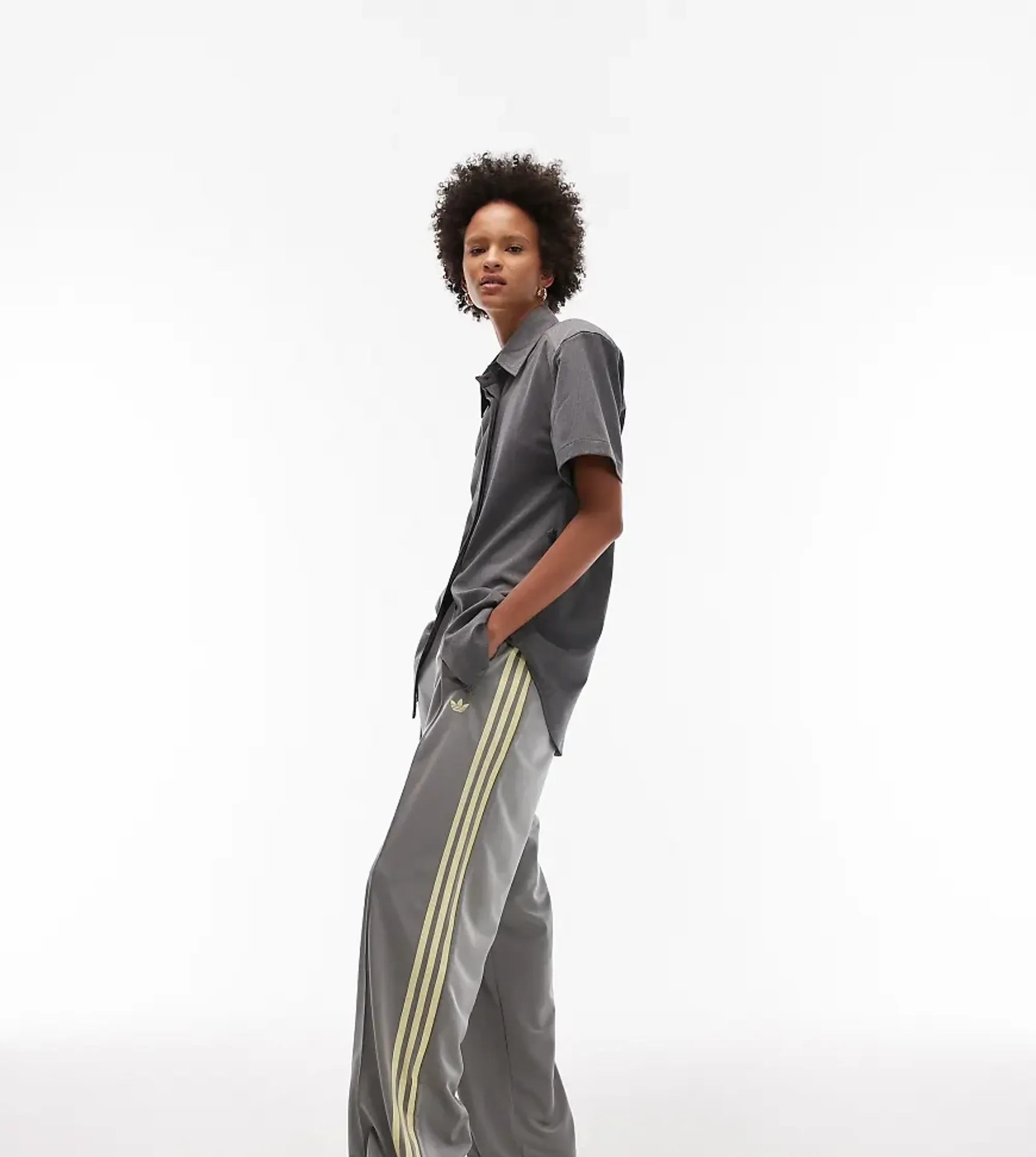 Adidas Originals X Asos Firebird Loose Track Pants In Grey And Yellow