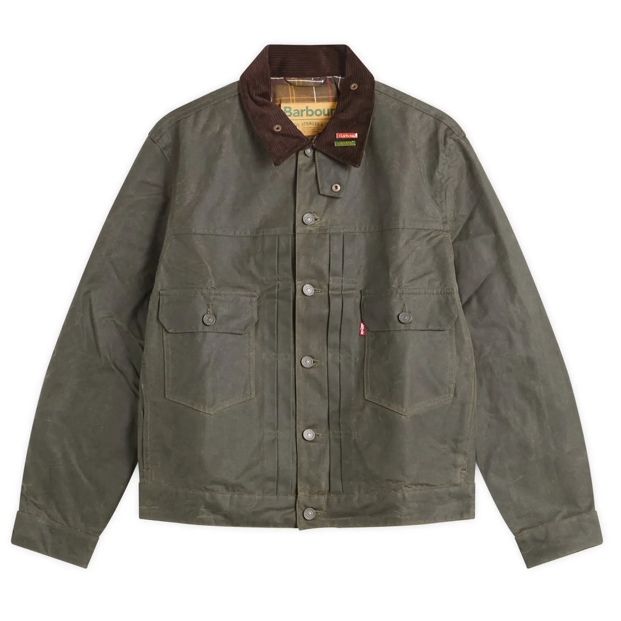Levi's Men's X Barbour Type 2 Waxed Jacket Olive Wax With Brown