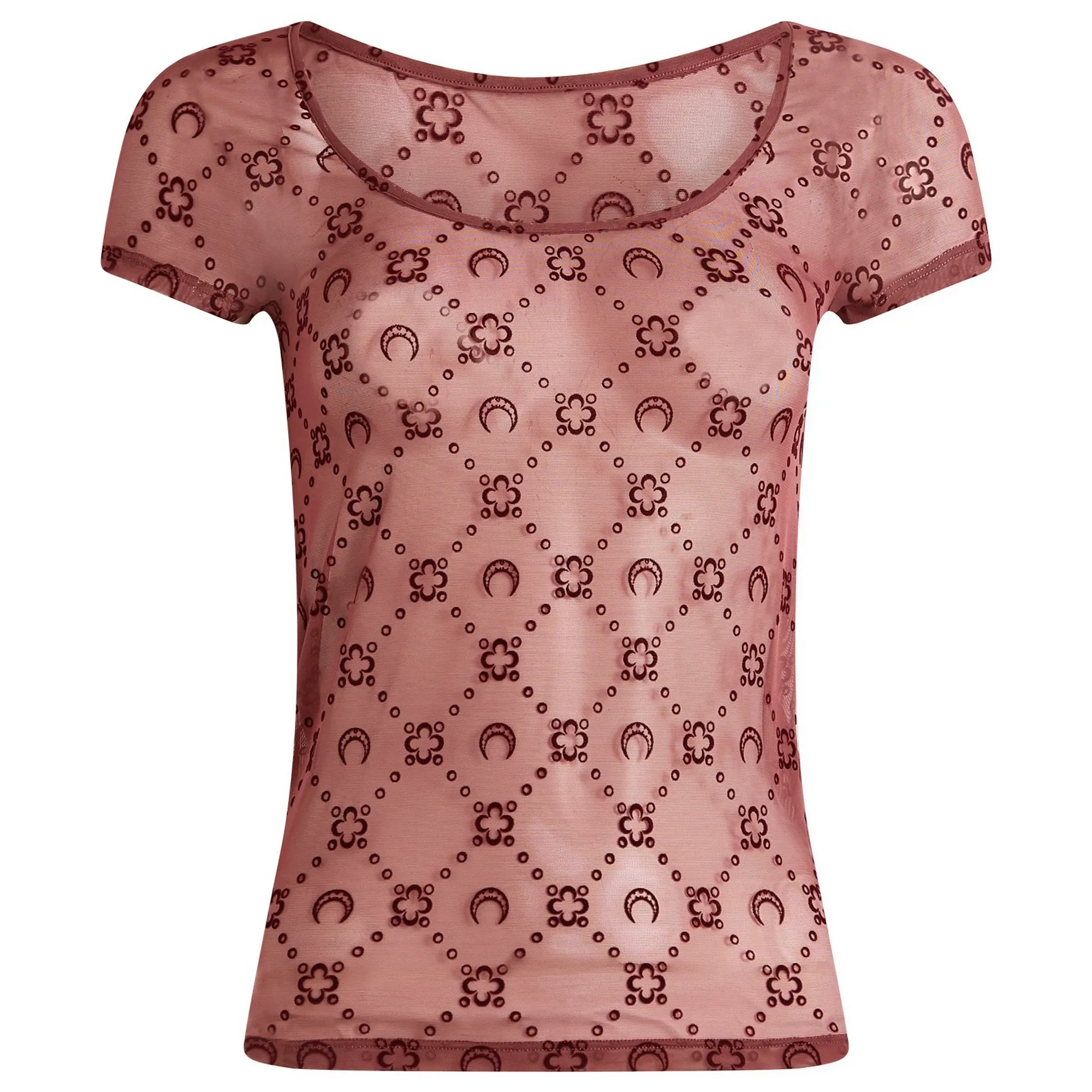 Marine Serre Women's Moonogram Mesh Flock Roundneck Top Aubergine