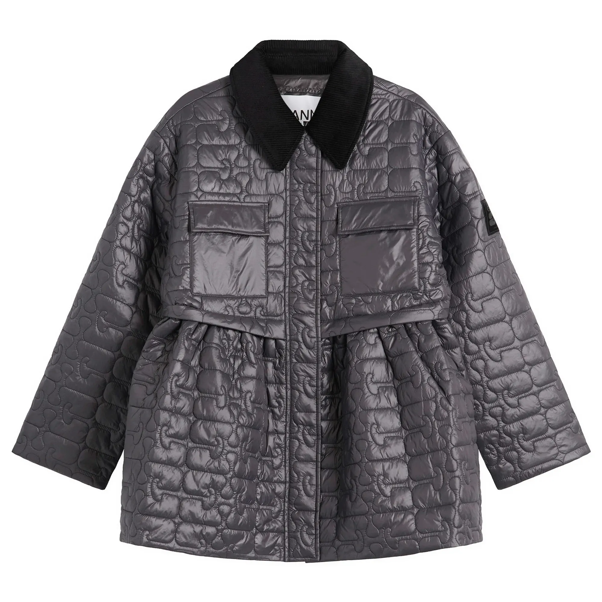 GANNI Women's Shiny Quilt Midi Jacket Phantom