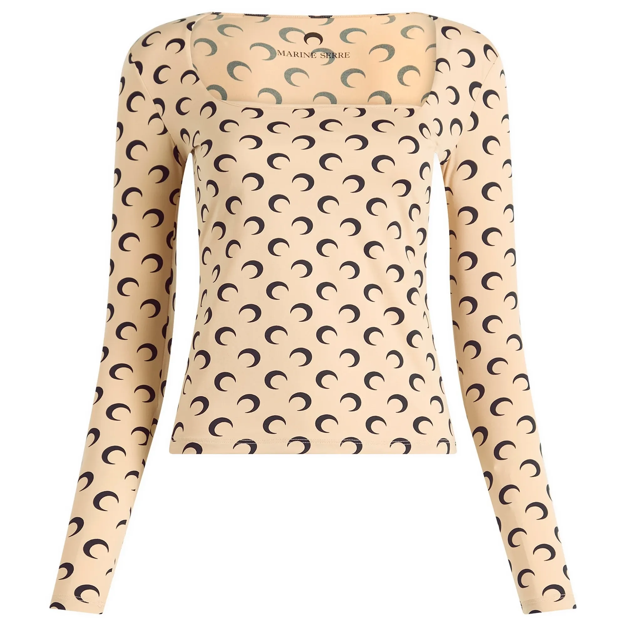 Marine Serre Women's Moon Printed Long Sleeve Squareneck Top Tan