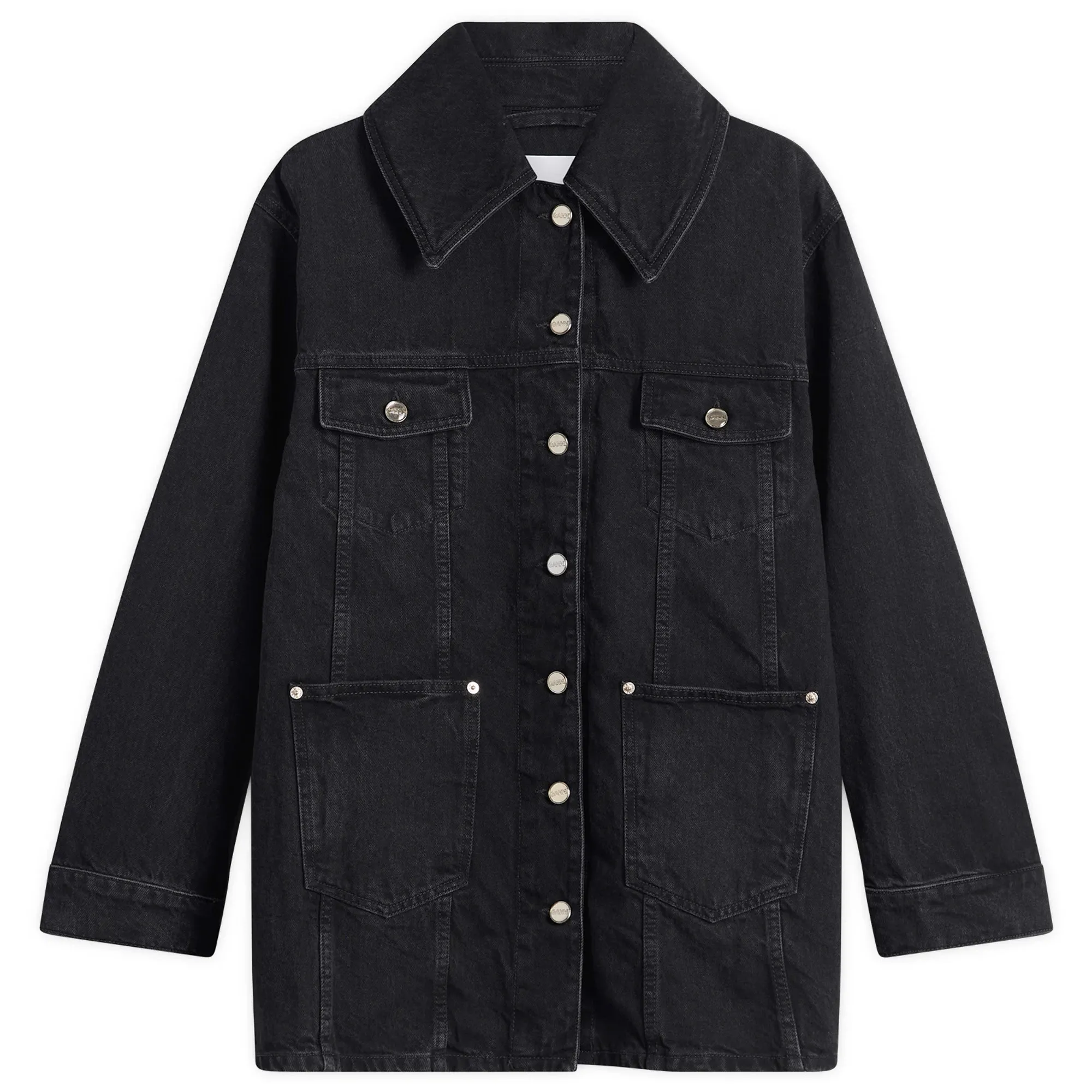 GANNI Women's Rigid Denim Midi Jacket Black Washed