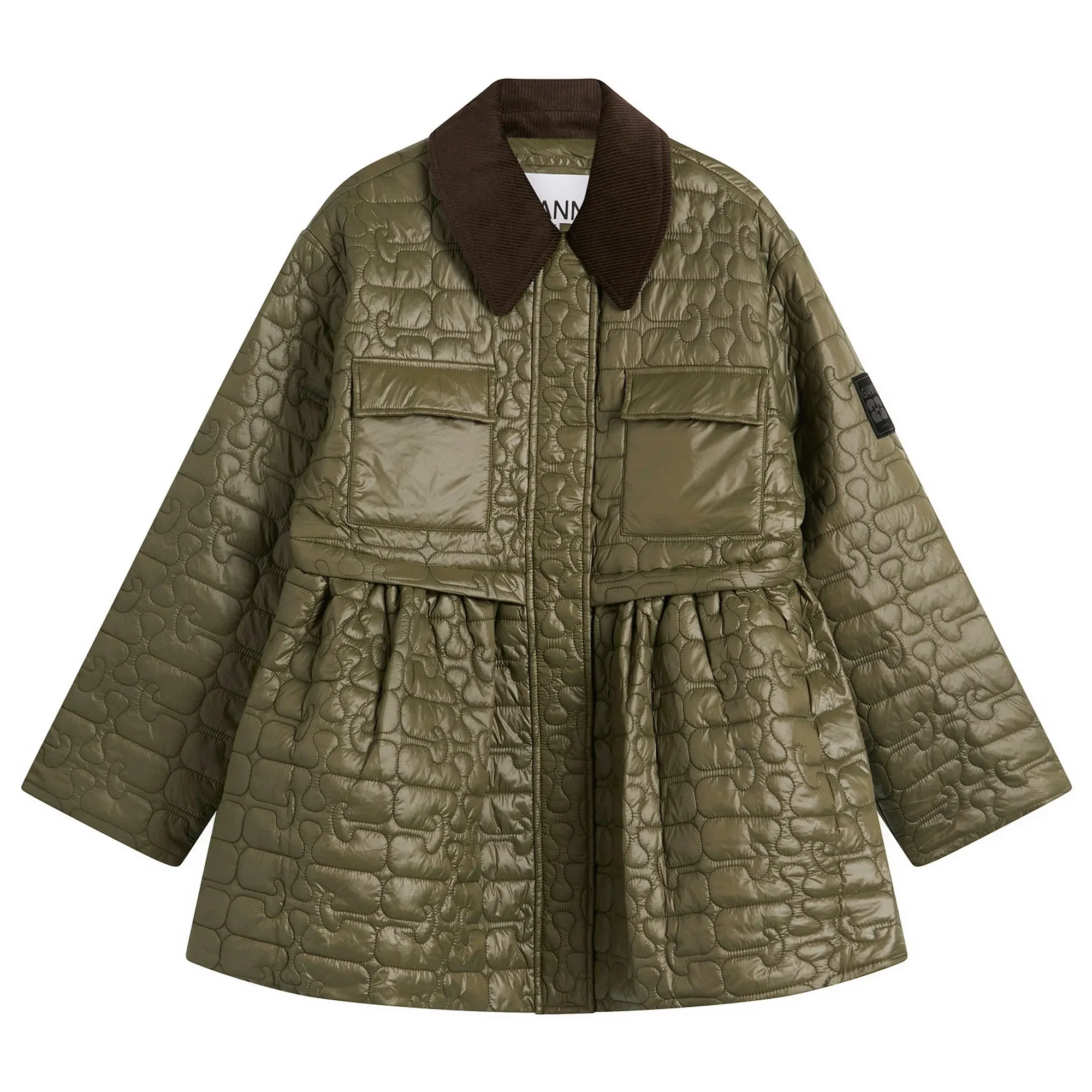 GANNI Women's Shiny Quilt Midi Jacket Kalamata